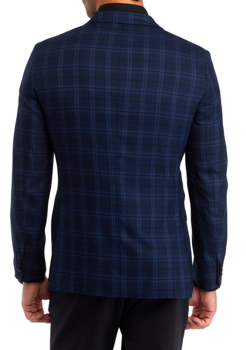 Mens Slim Fit Navy Plaid Evening Jacket