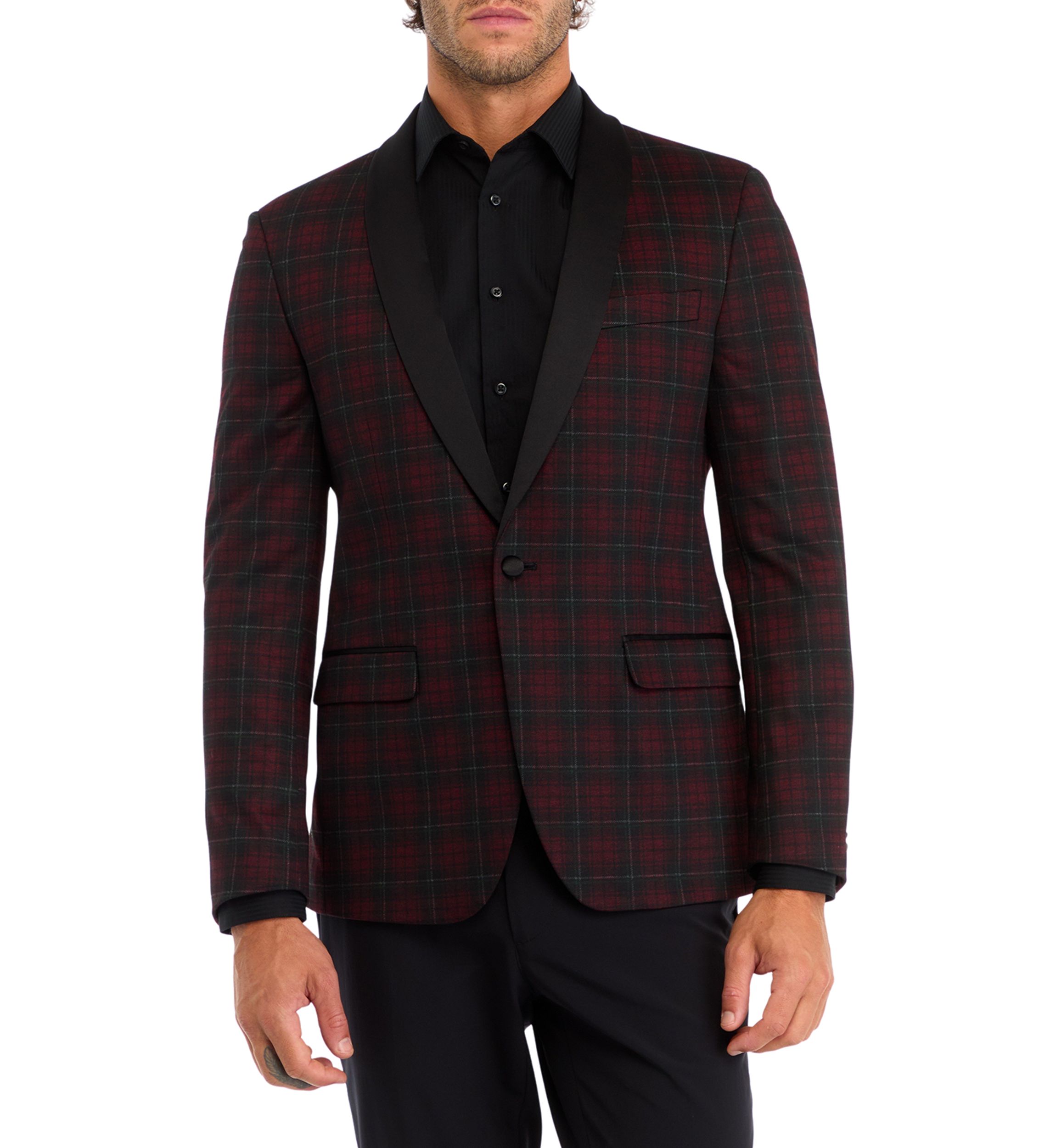 Mens Slim Fit Red Windowpane Evening Jacket