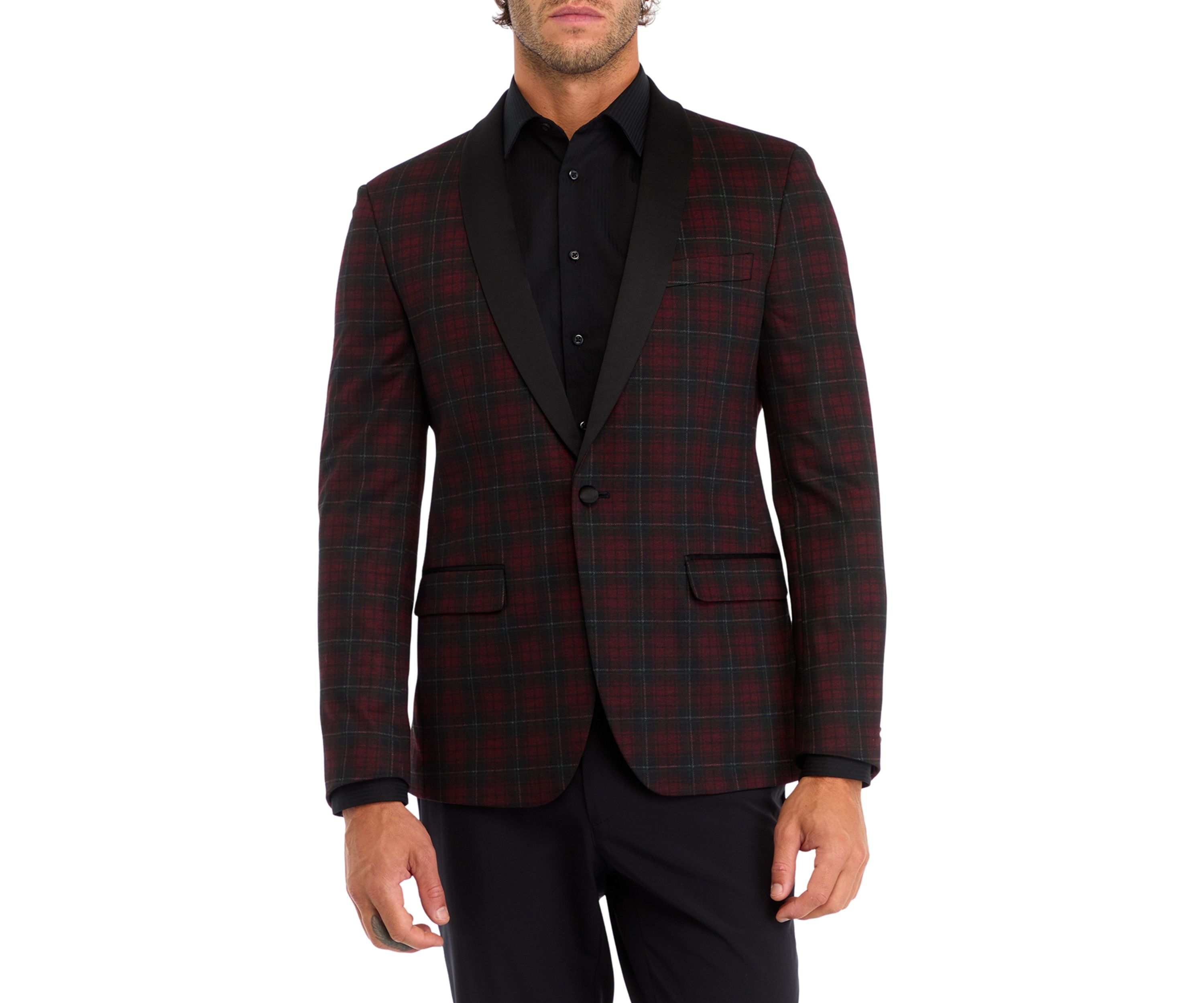 Mens Slim Fit Red Windowpane Evening Jacket