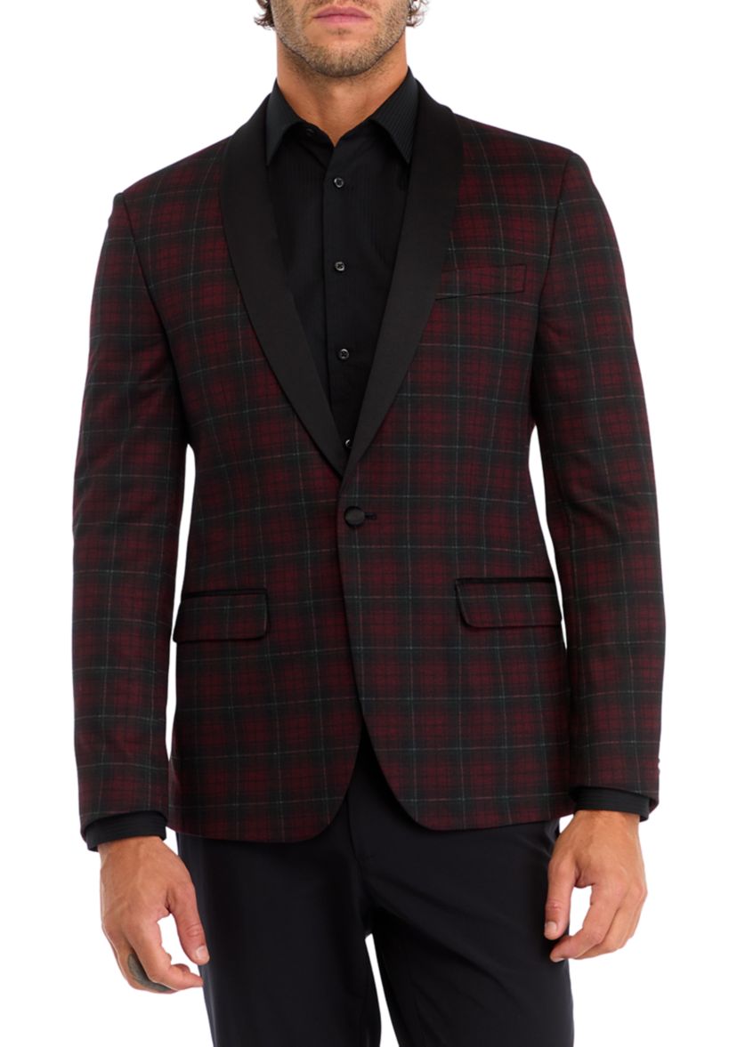 Mens Slim Fit Red Windowpane Evening Jacket