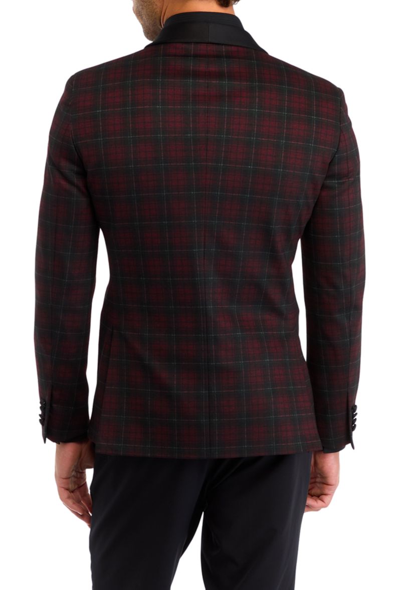 Mens Slim Fit Red Windowpane Evening Jacket