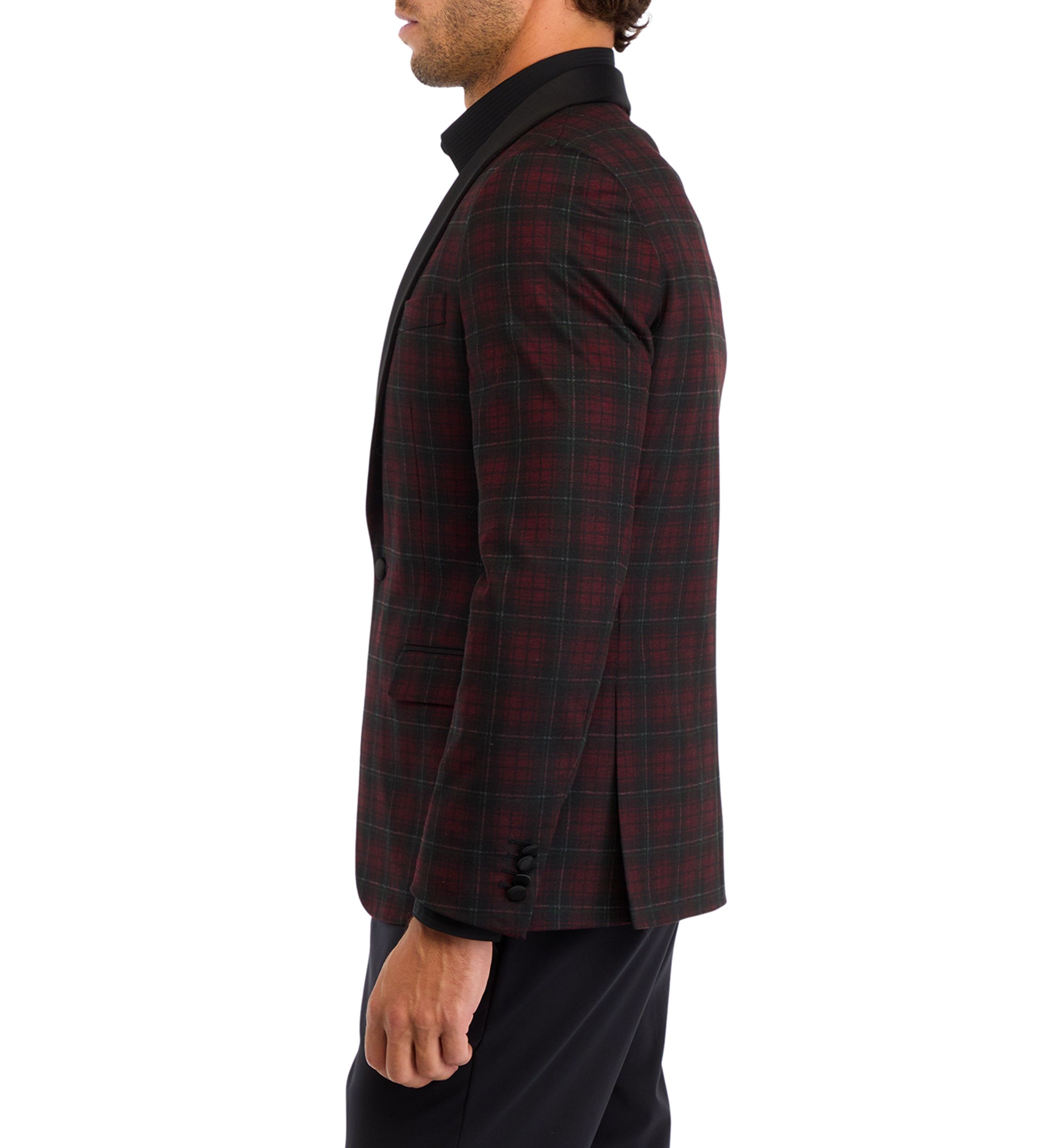 Mens Slim Fit Red Windowpane Evening Jacket