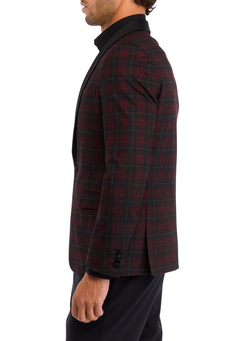 Mens Slim Fit Red Windowpane Evening Jacket