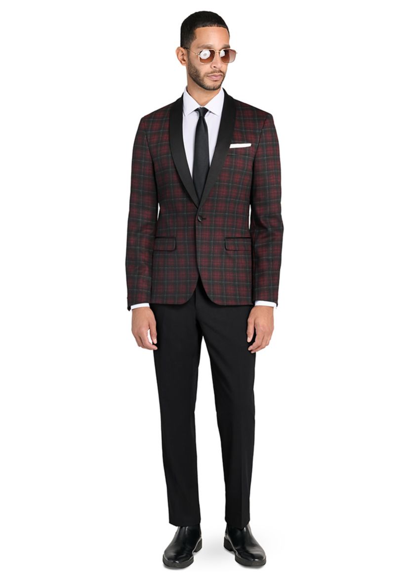 Mens Slim Fit Red Windowpane Evening Jacket