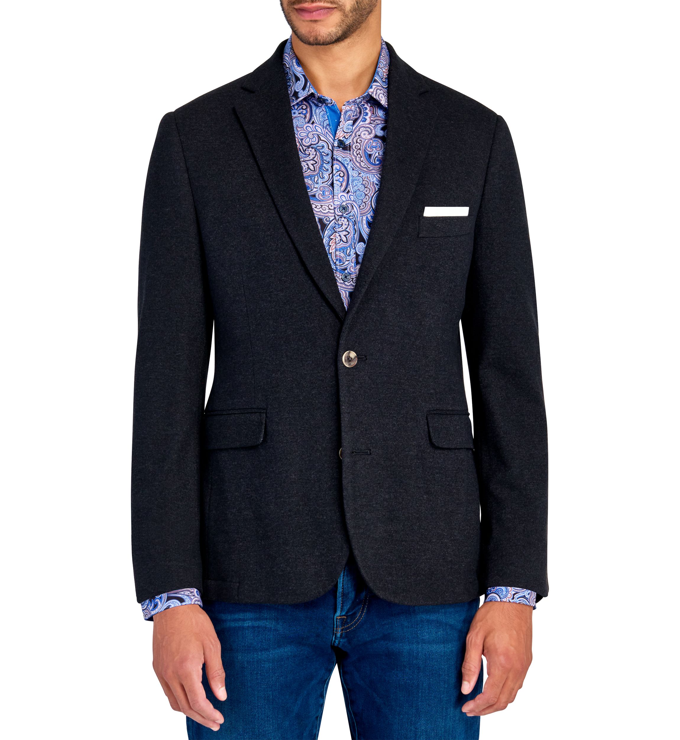 Mens Slim Fit Charcoal Plush Knit Sport Coat