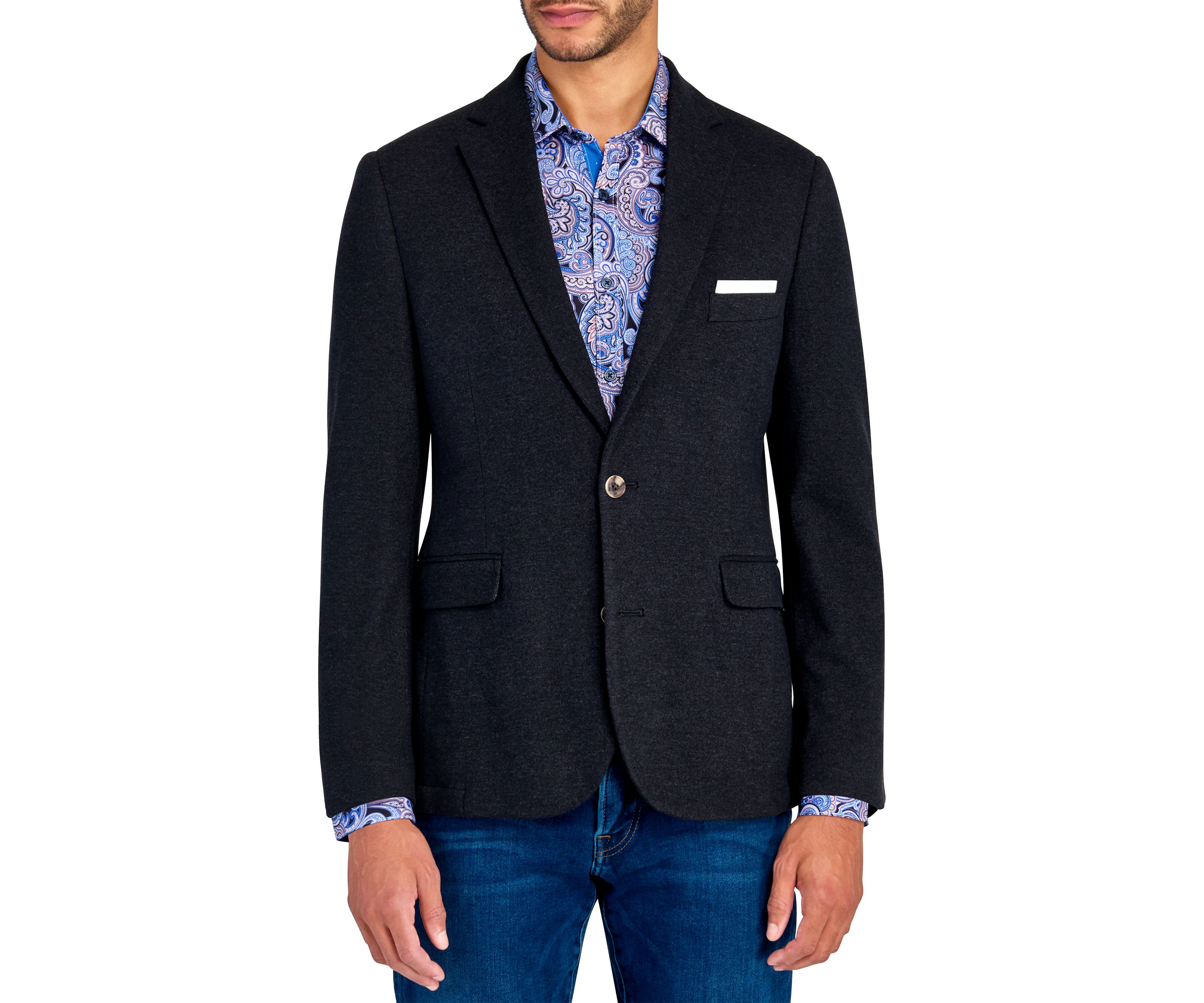Mens Slim Fit Charcoal Plush Knit Sport Coat