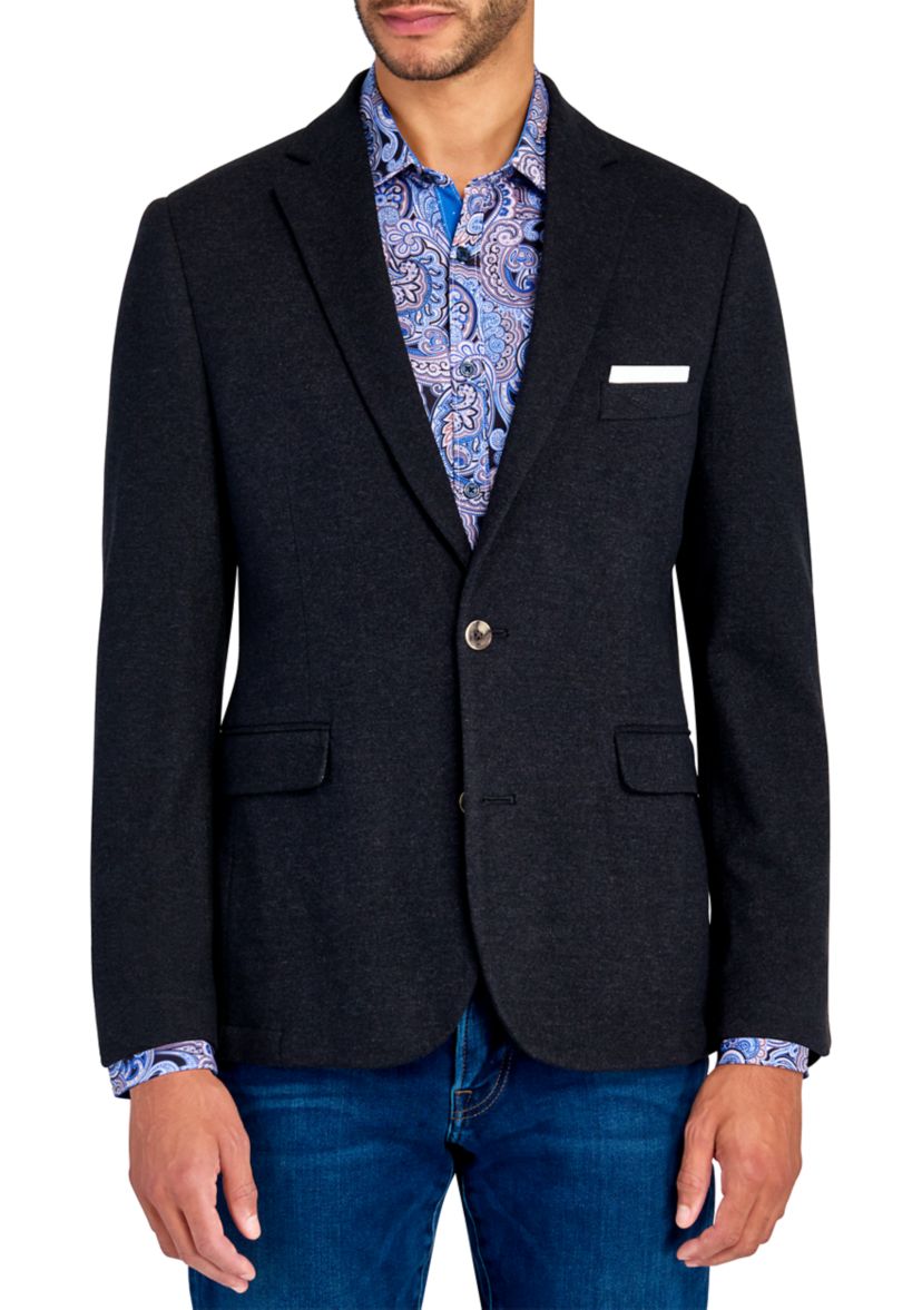 Mens Slim Fit Charcoal Plush Knit Sport Coat