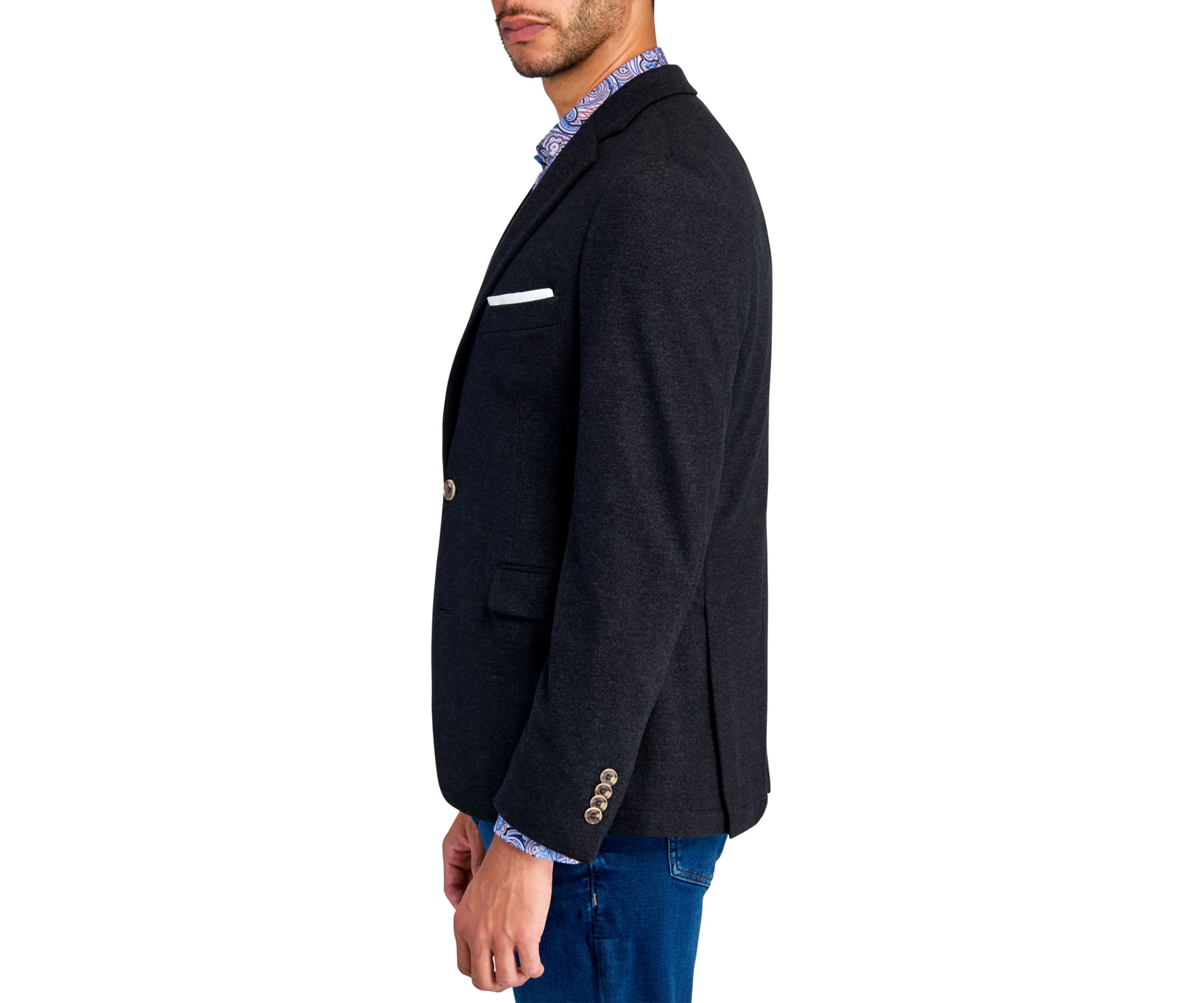 Mens Slim Fit Charcoal Plush Knit Sport Coat