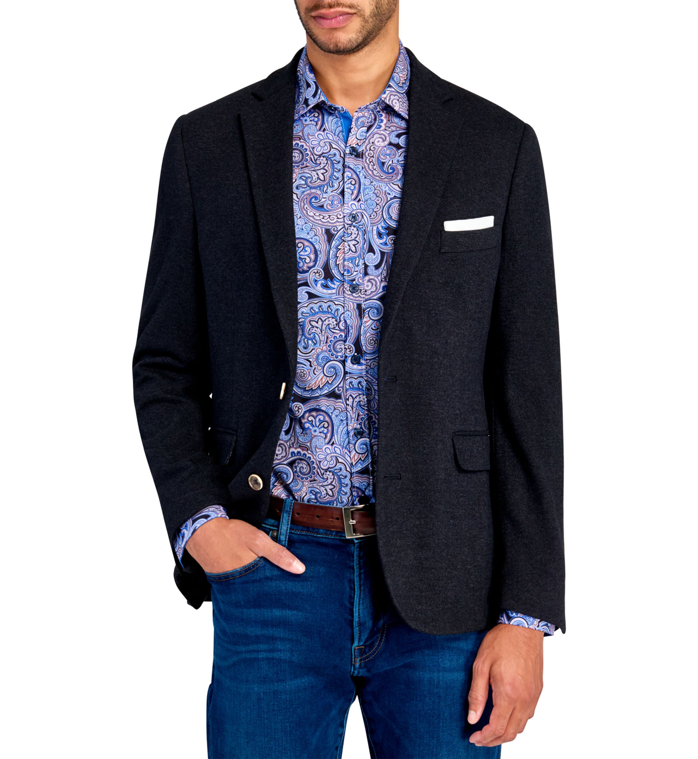 Mens Slim Fit Charcoal Plush Knit Sport Coat