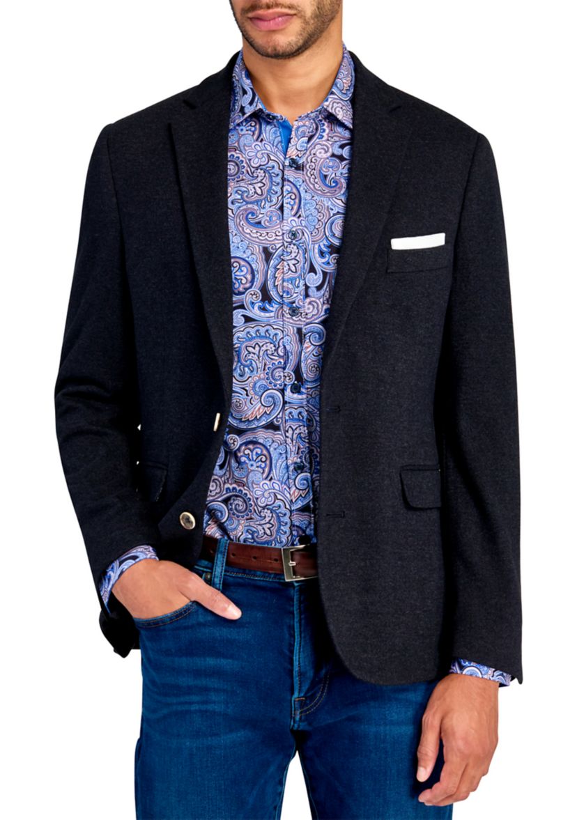 Mens Slim Fit Charcoal Plush Knit Sport Coat