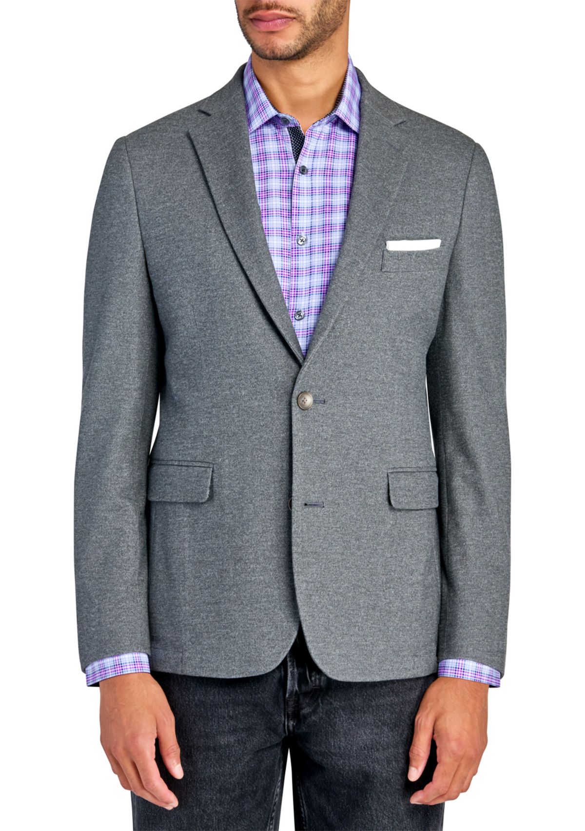 Mens Slim Fit Grey Plush Knit Sport Coat