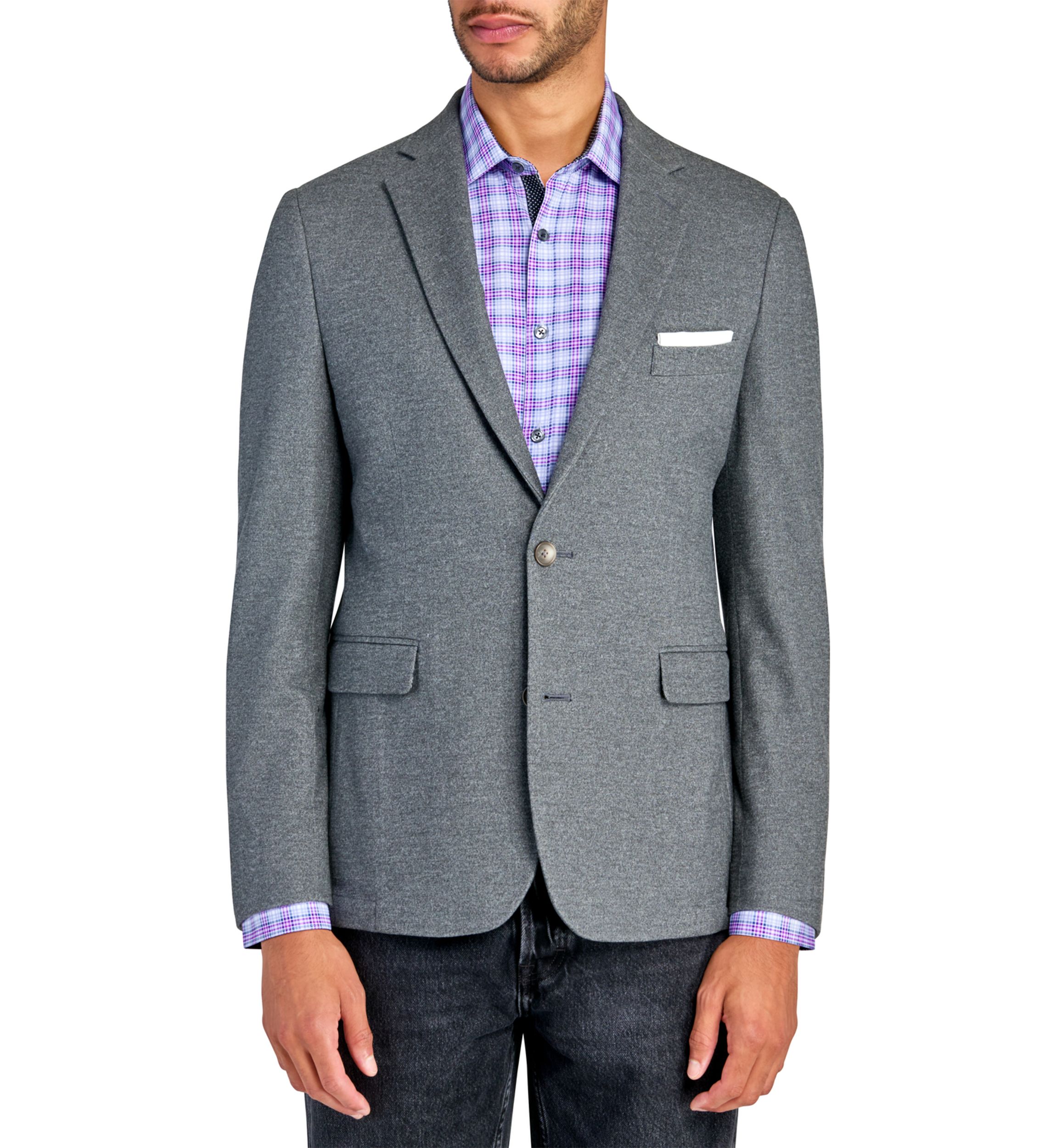 Mens Slim Fit Grey Plush Knit Sport Coat
