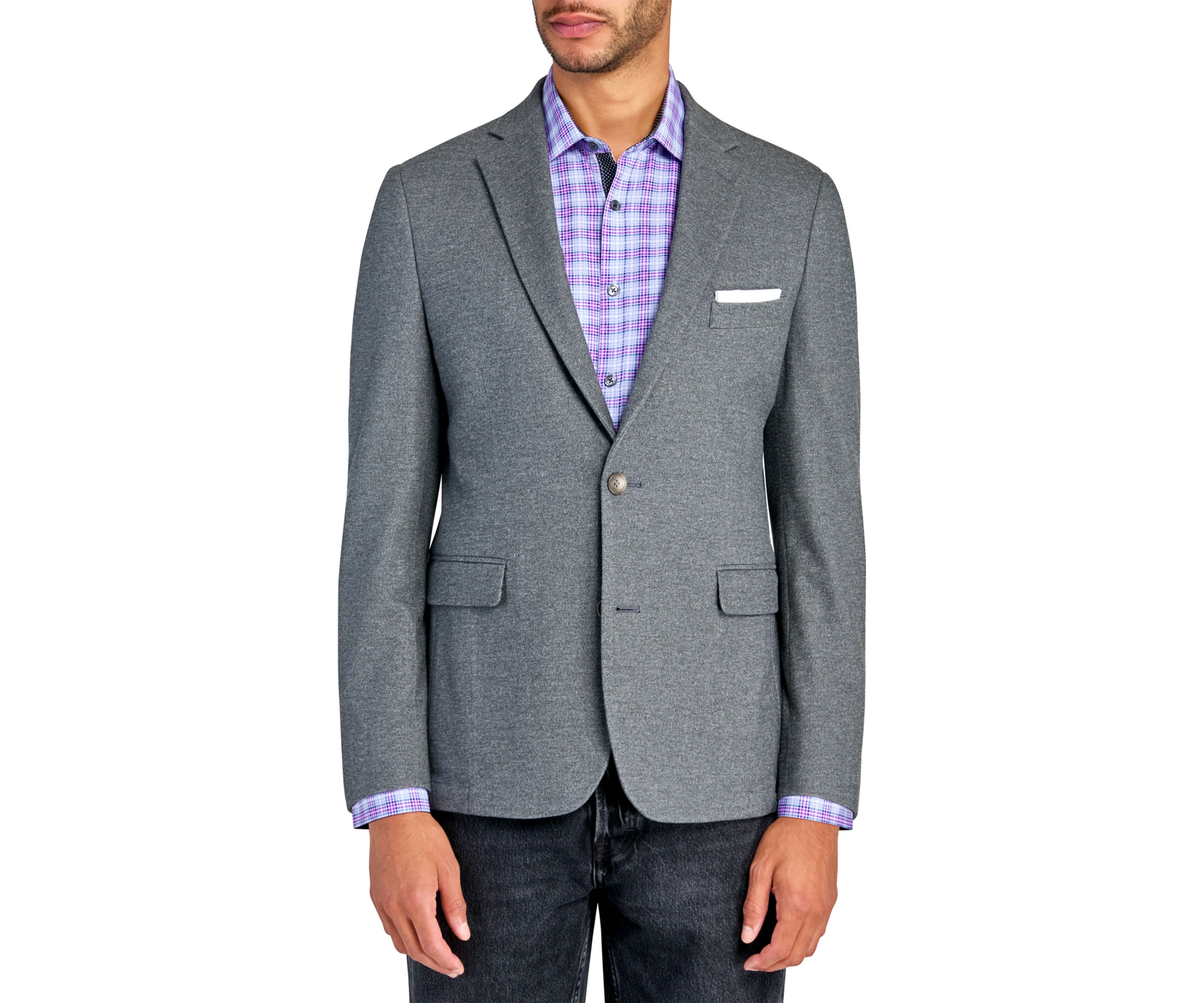 Mens Slim Fit Grey Plush Knit Sport Coat