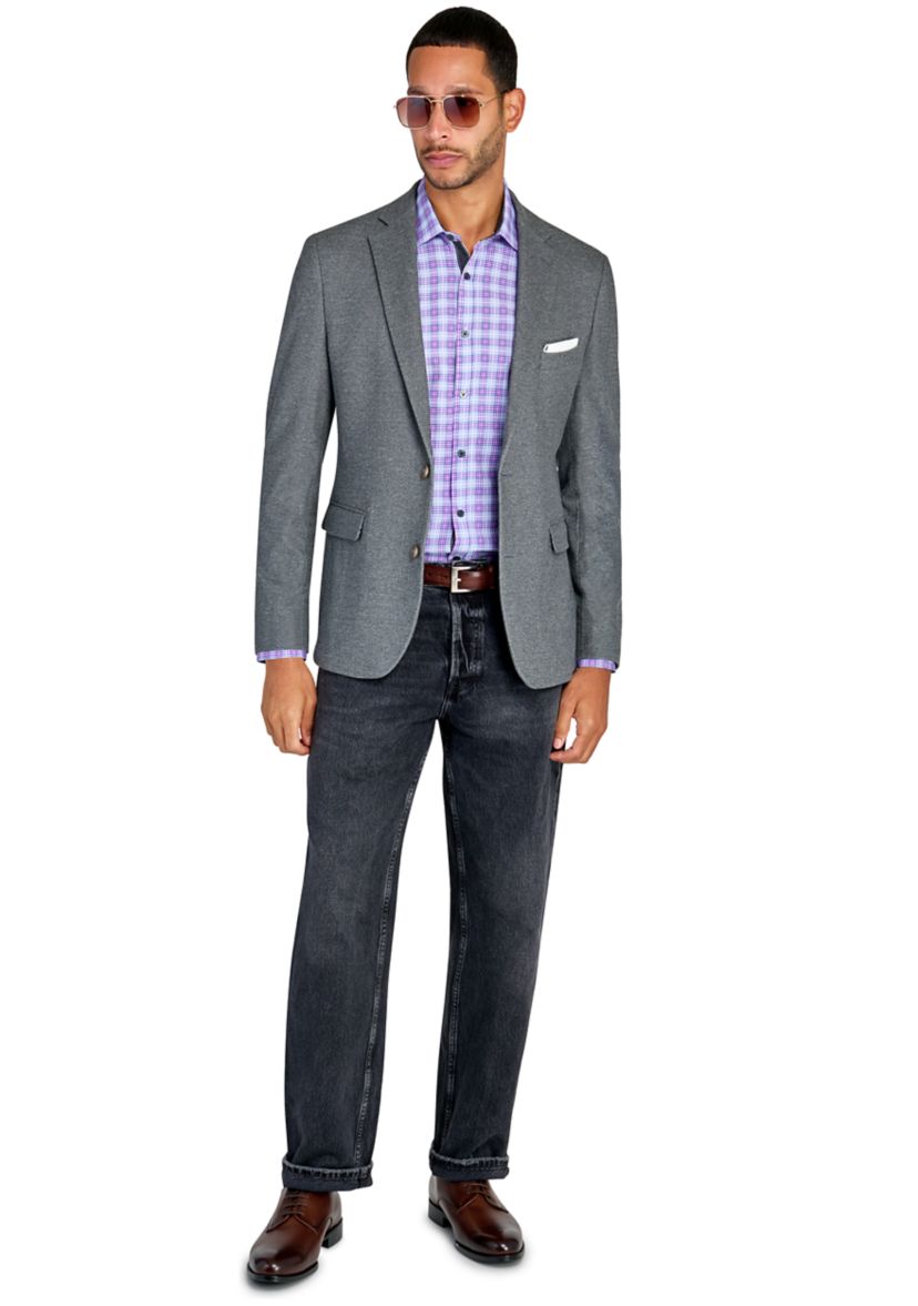 Mens Slim Fit Grey Plush Knit Sport Coat