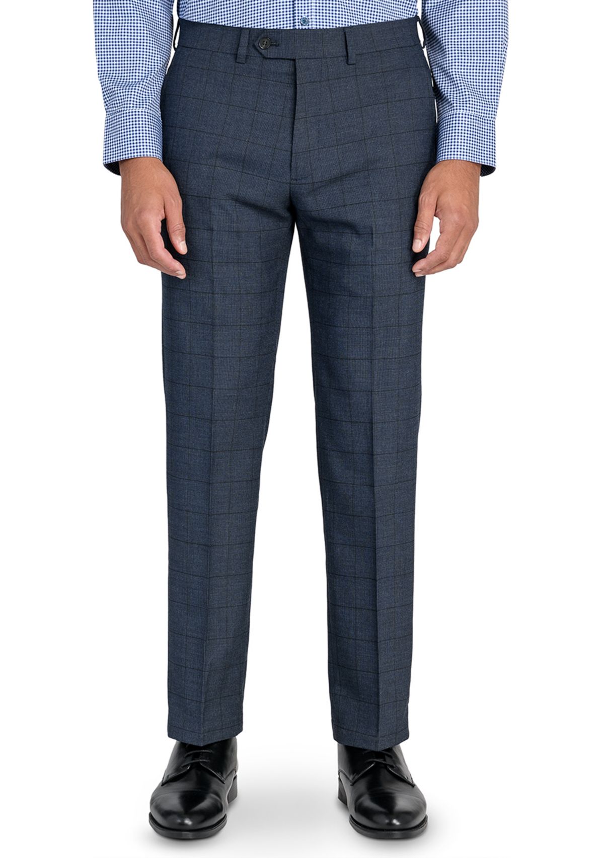 Mens Slim Charcoal Blue Windowpane Pants