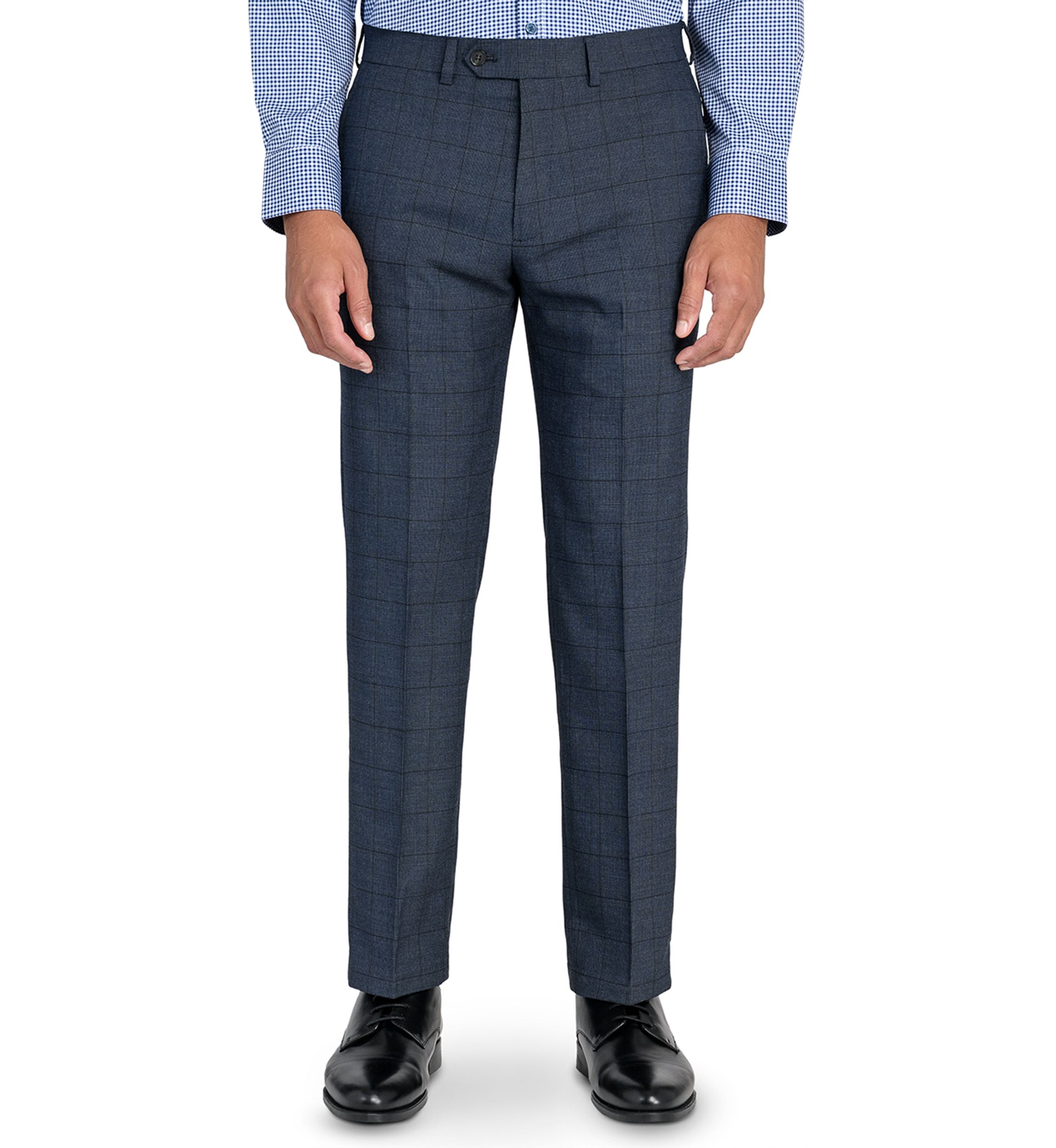 Mens Slim Charcoal Blue Windowpane Pants