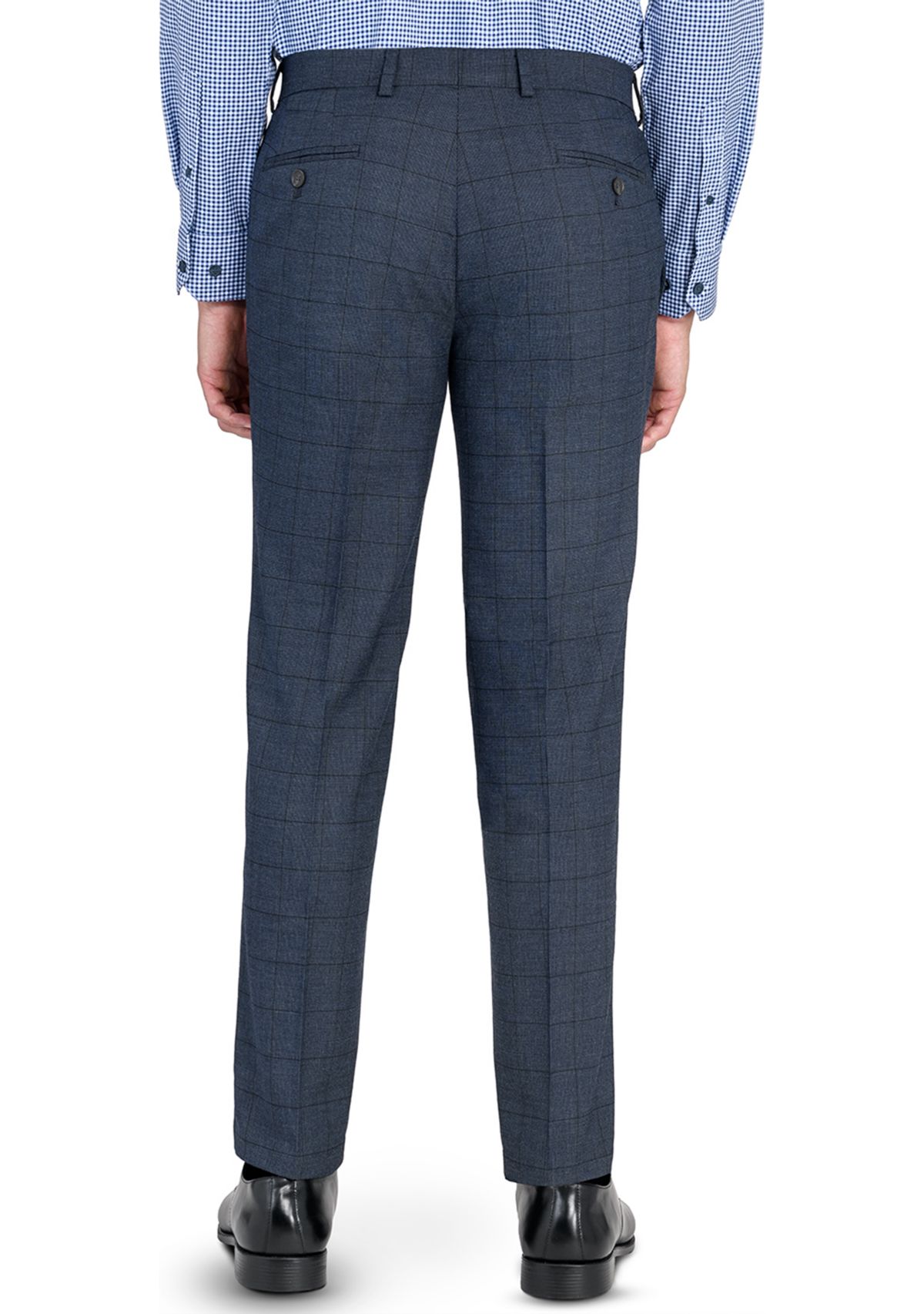 Mens Slim Charcoal Blue Windowpane Pants