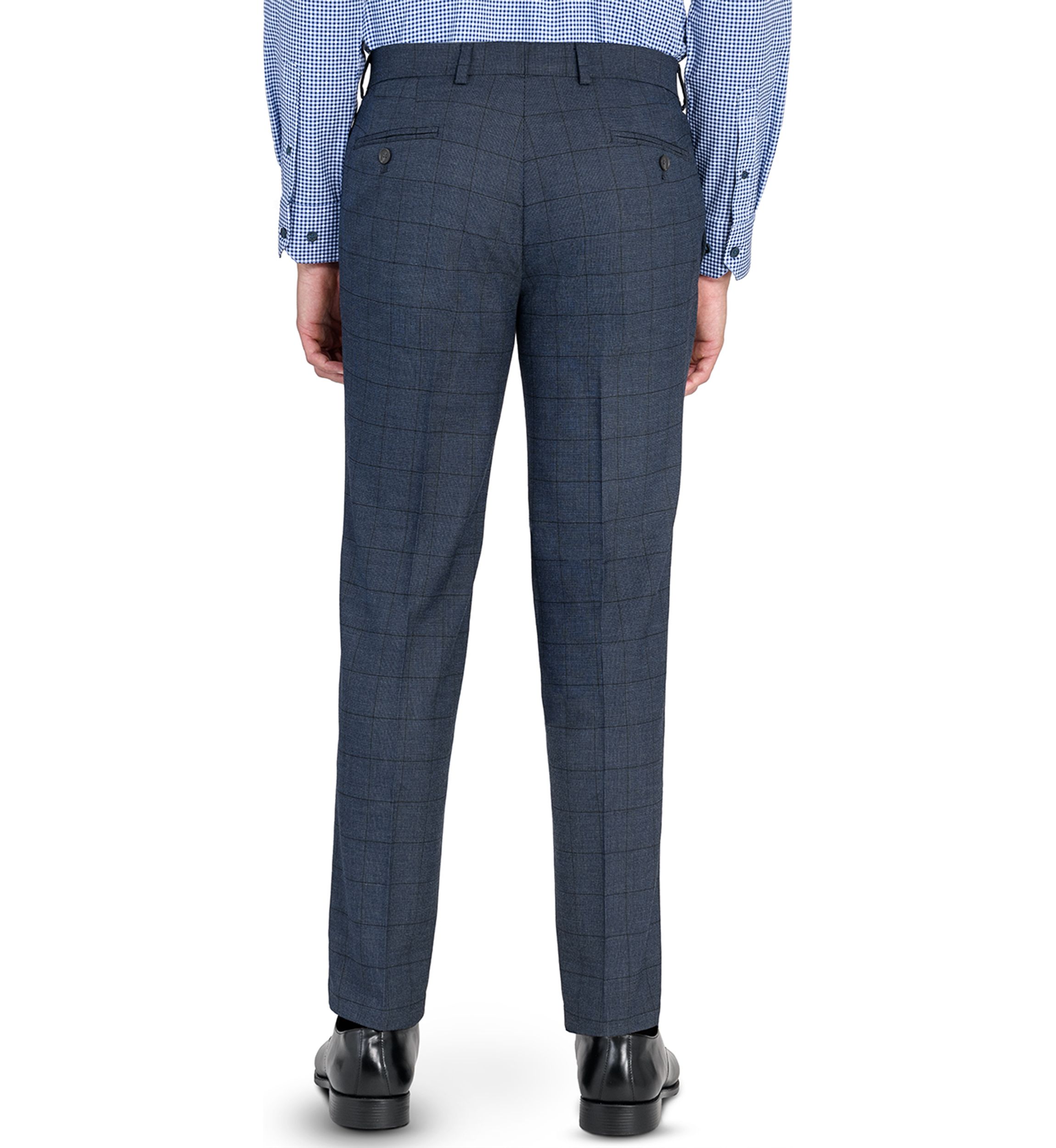 Mens Slim Charcoal Blue Windowpane Pants