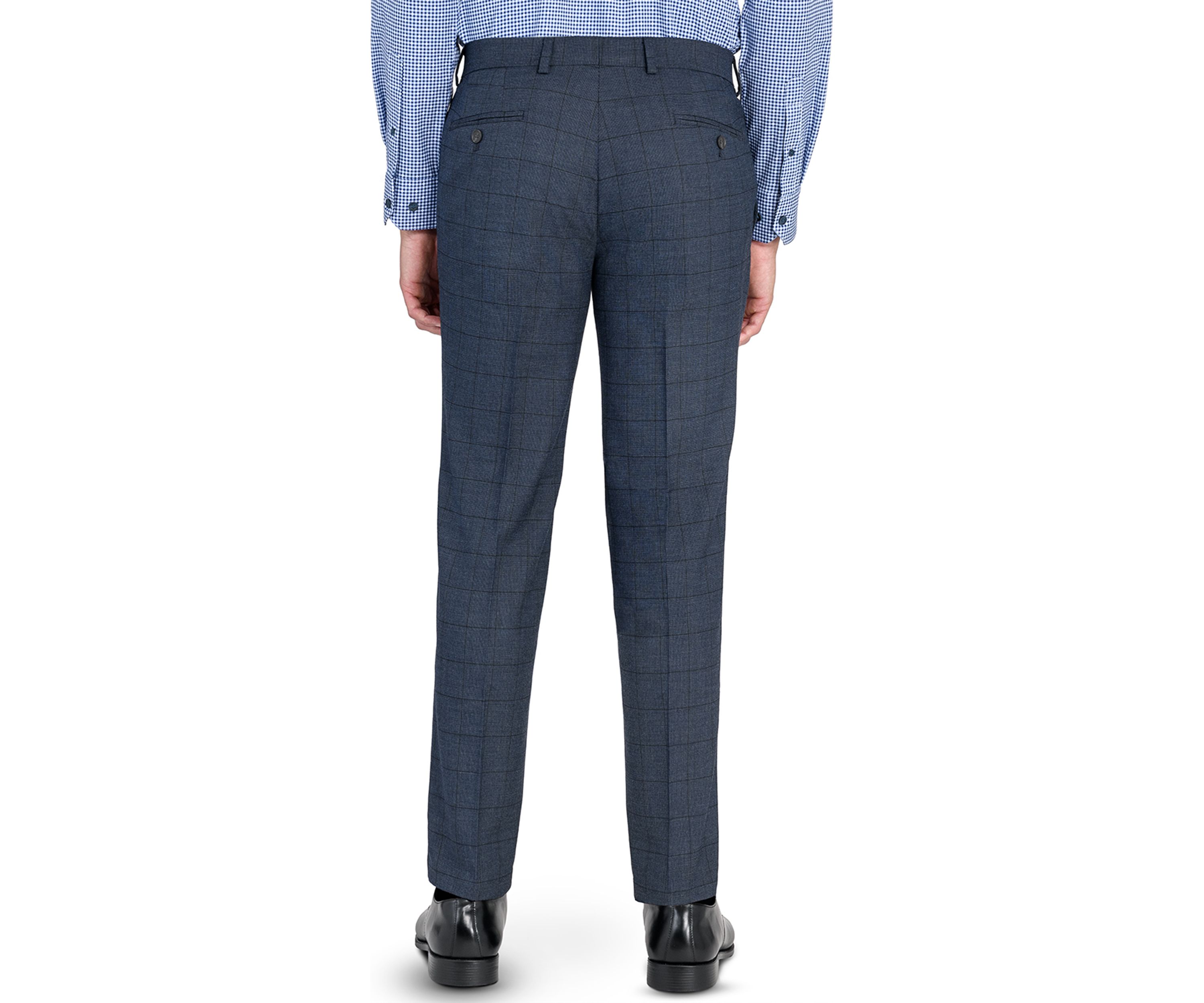 Mens Slim Charcoal Blue Windowpane Pants