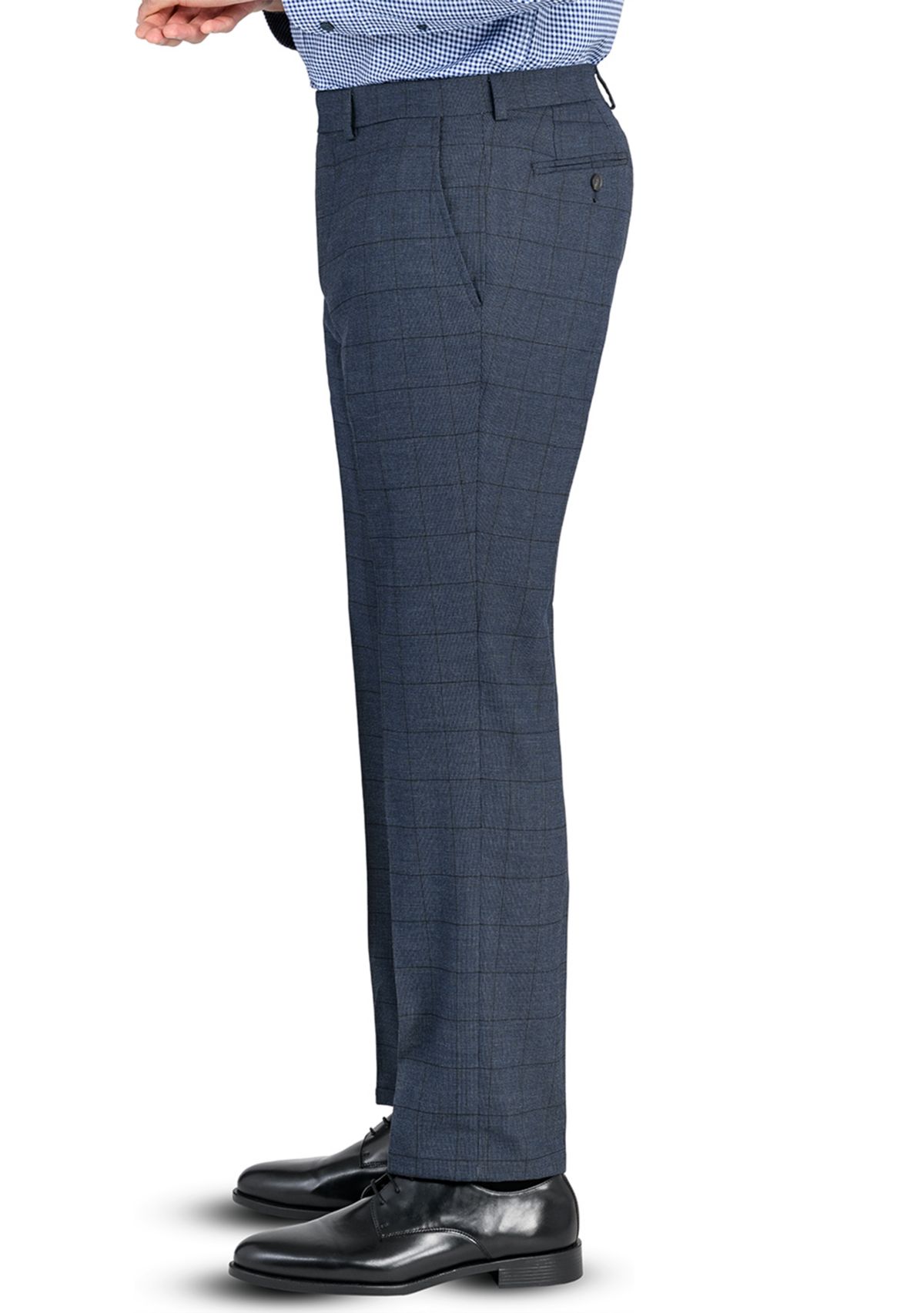 Mens Slim Charcoal Blue Windowpane Pants