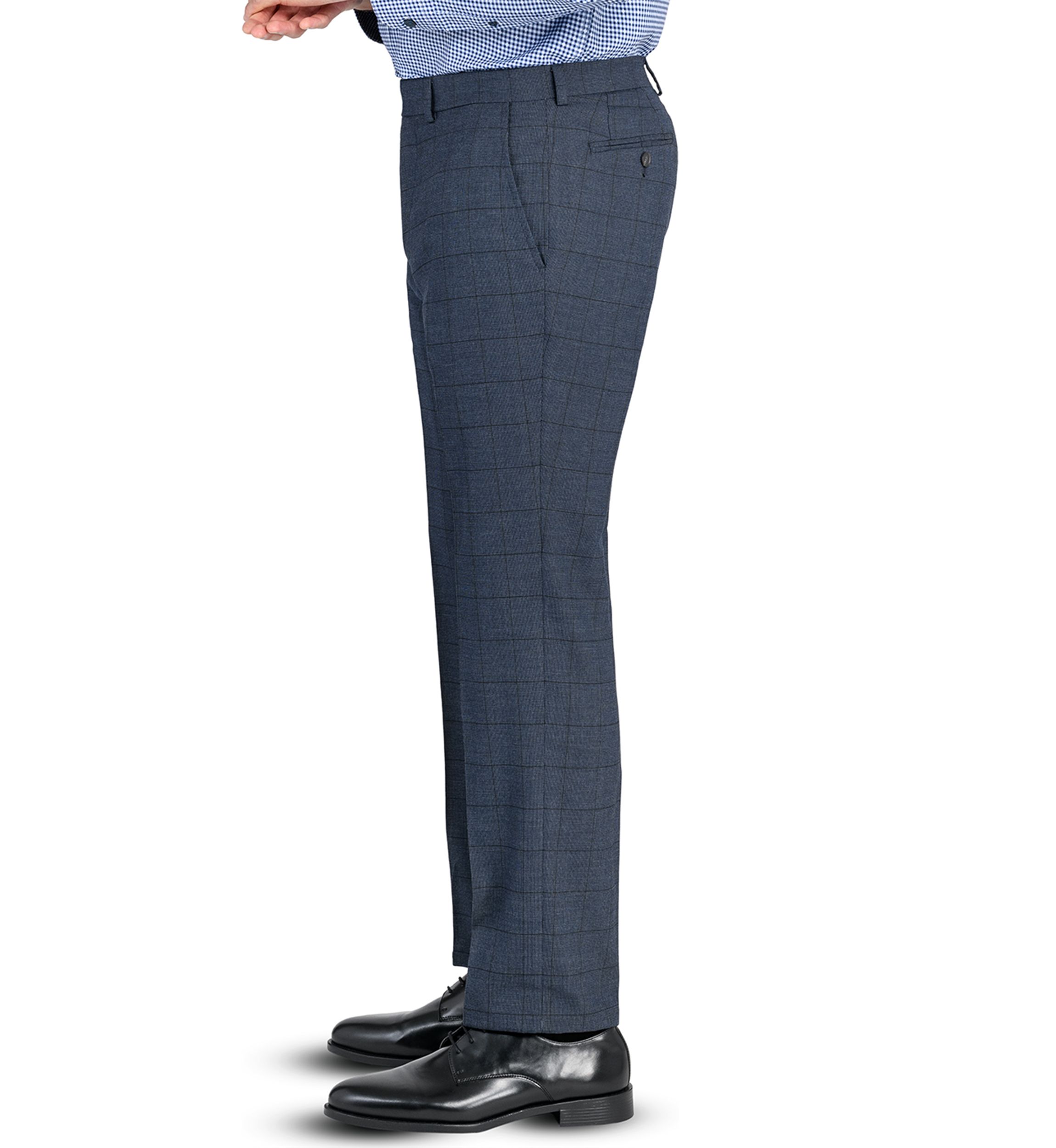 Mens Slim Charcoal Blue Windowpane Pants