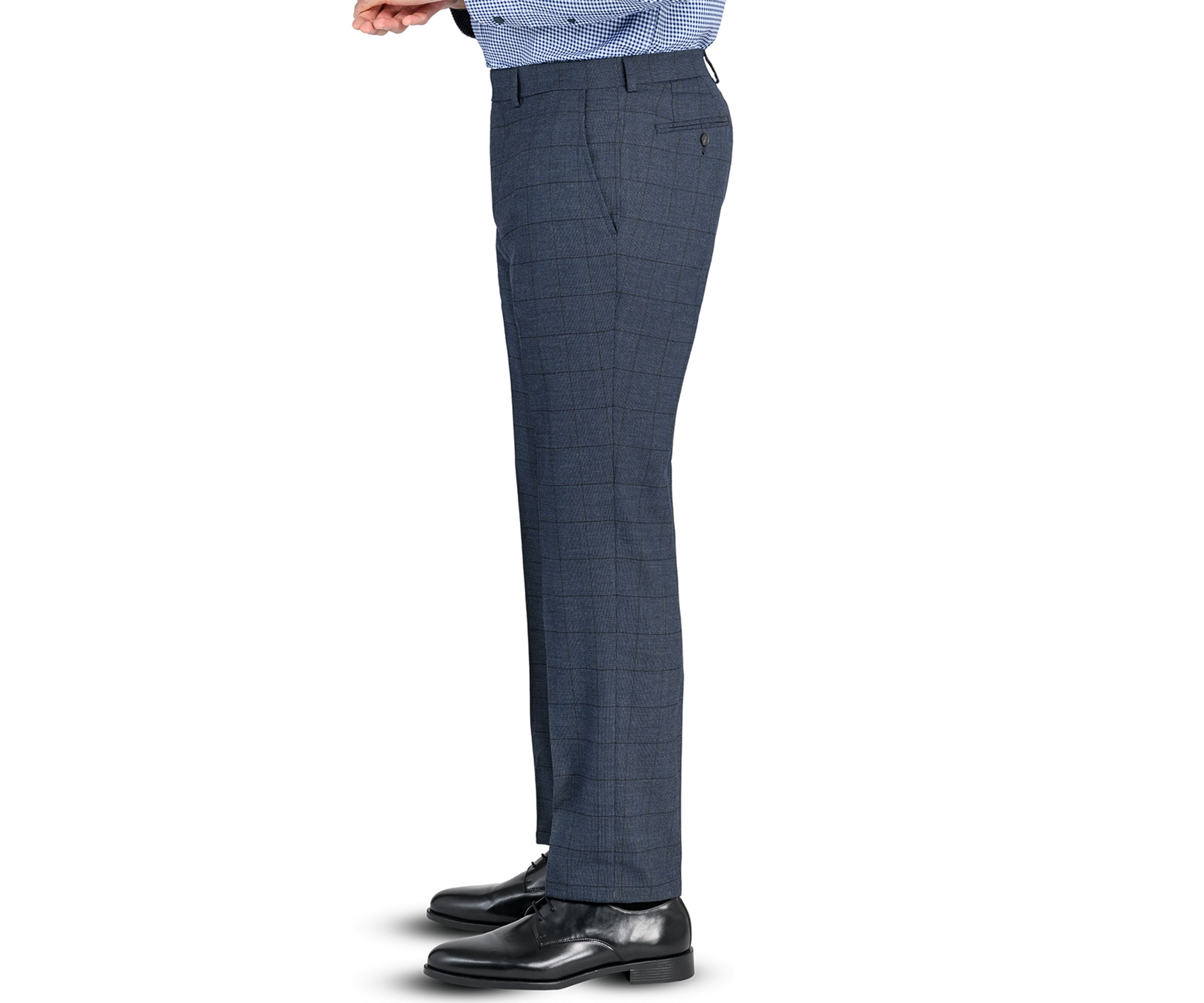 Mens Slim Charcoal Blue Windowpane Pants