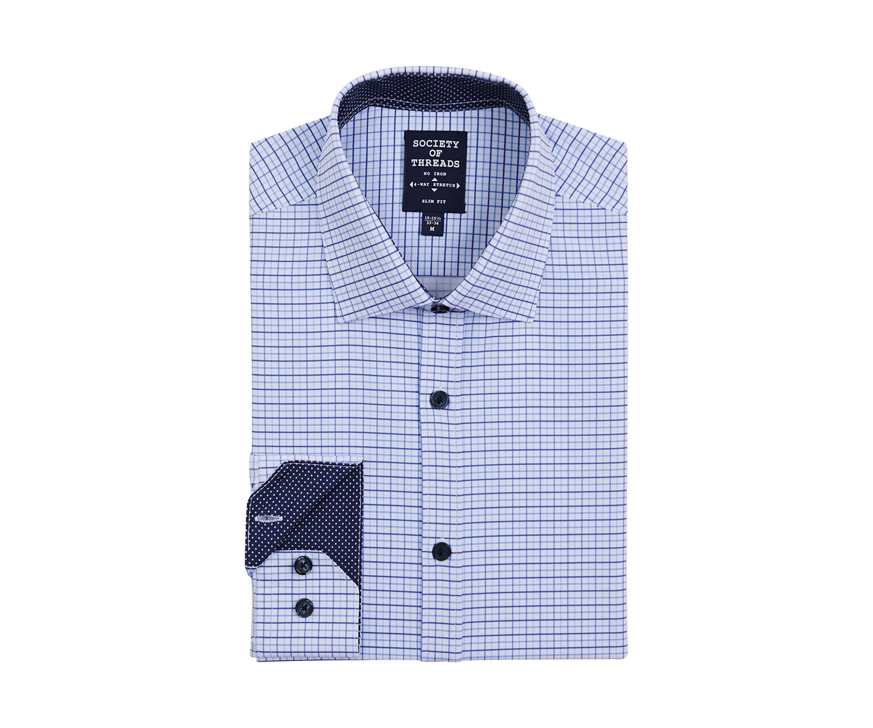 Mens Slim Fit Tattersall Performance Stretch Dress Shirt