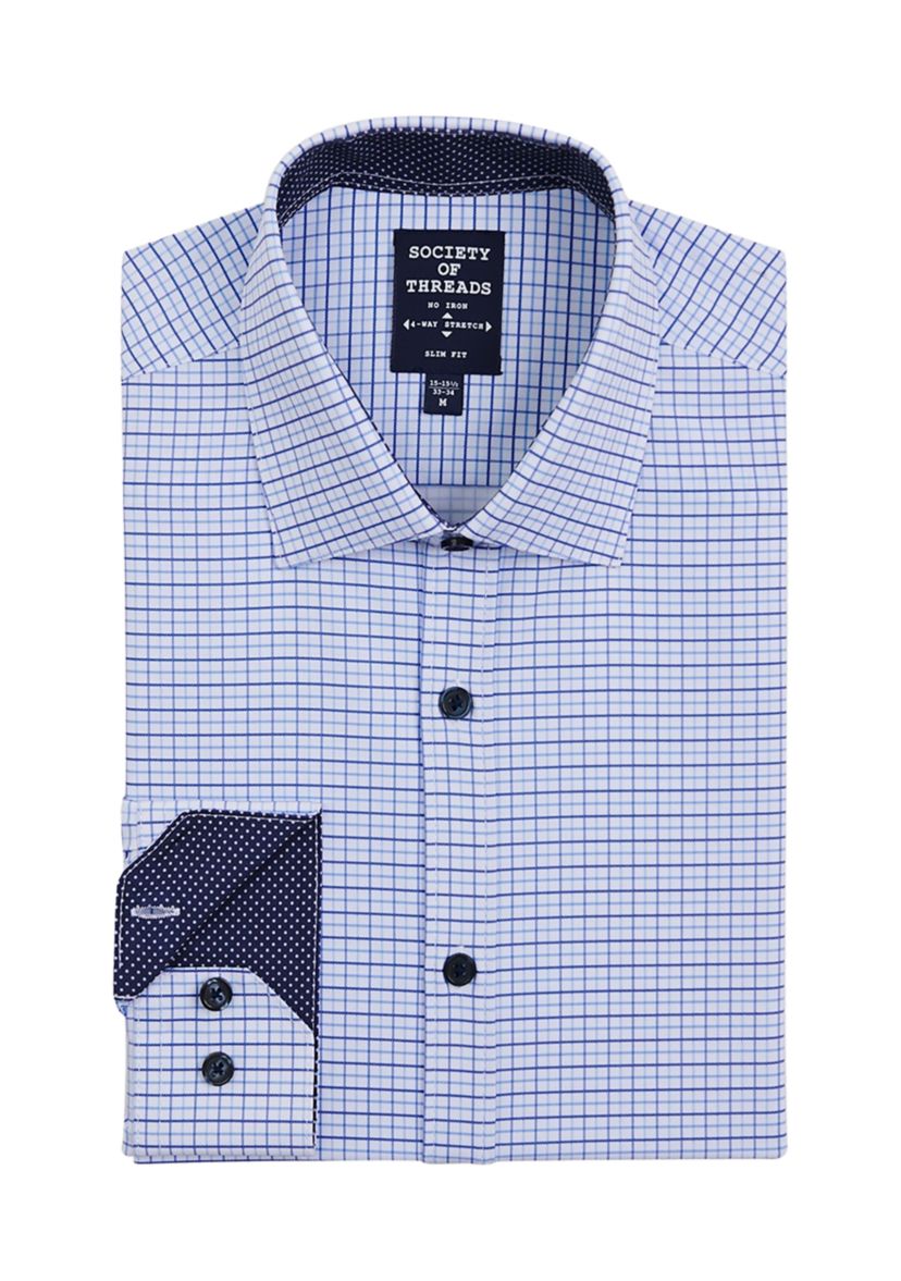 Mens Slim Fit Tattersall Performance Stretch Dress Shirt