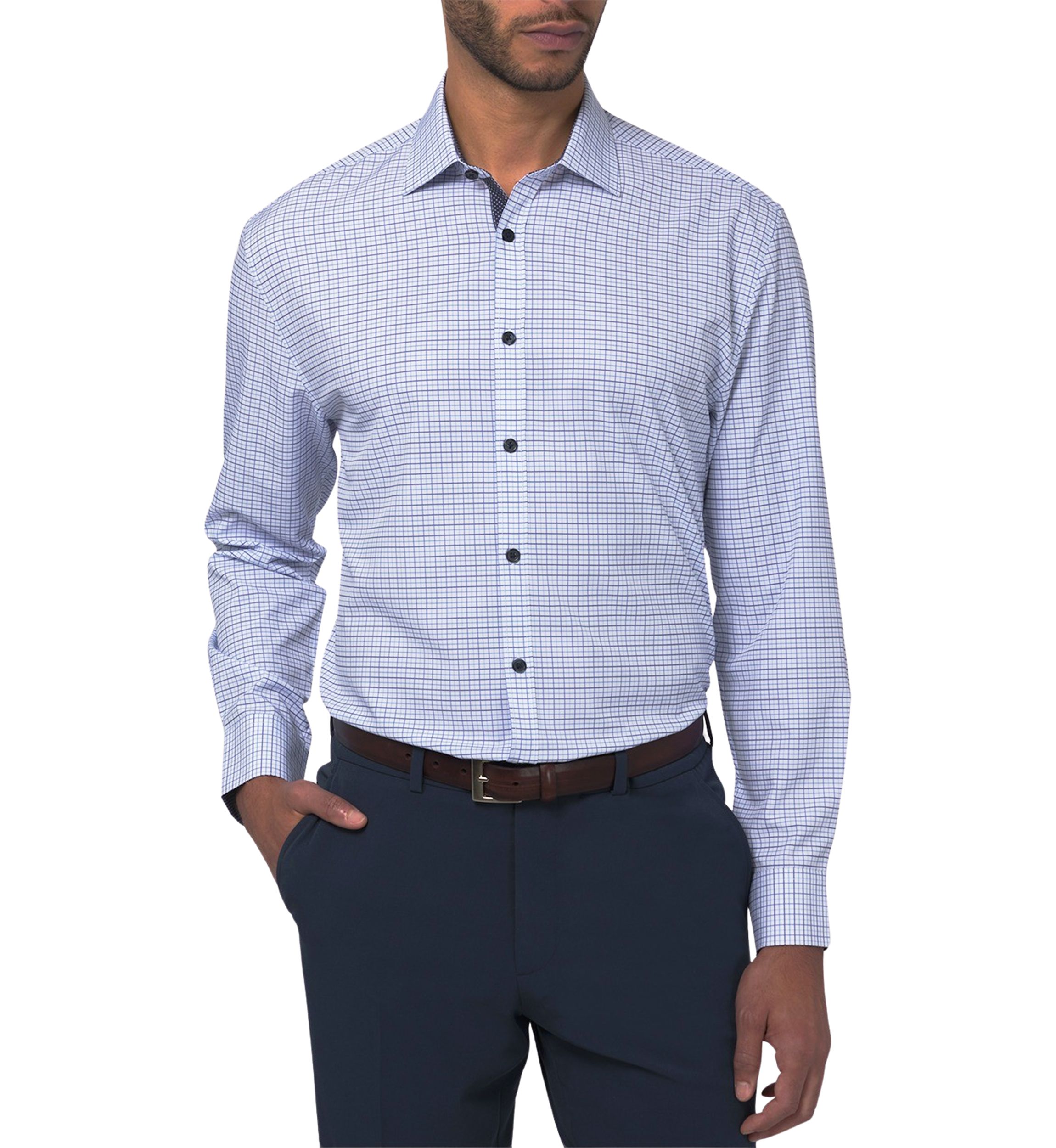 Mens Slim Fit Tattersall Performance Stretch Dress Shirt