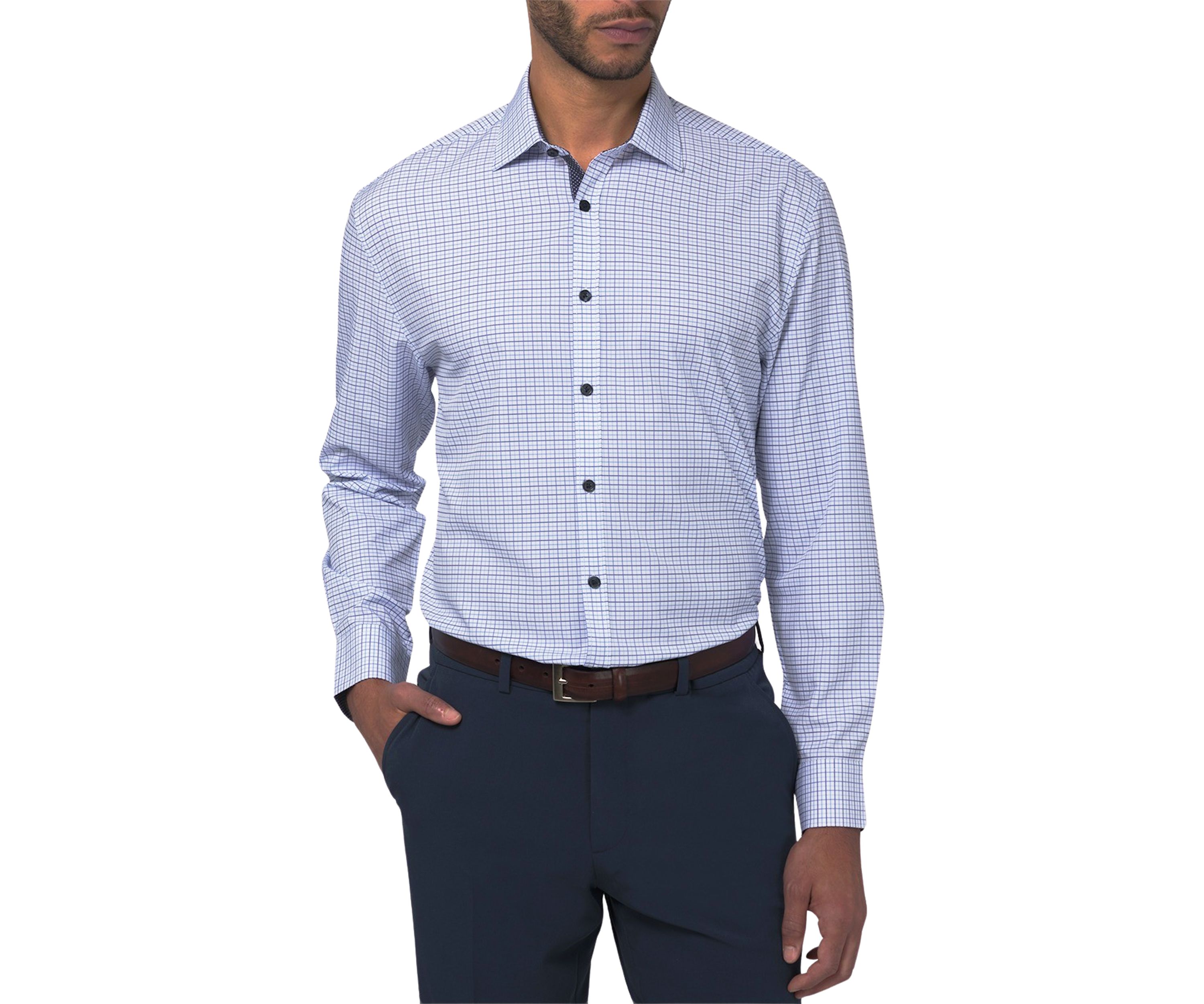 Mens Slim Fit Tattersall Performance Stretch Dress Shirt