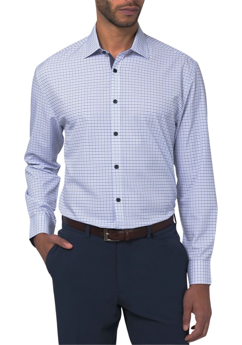 Mens Slim Fit Tattersall Performance Stretch Dress Shirt