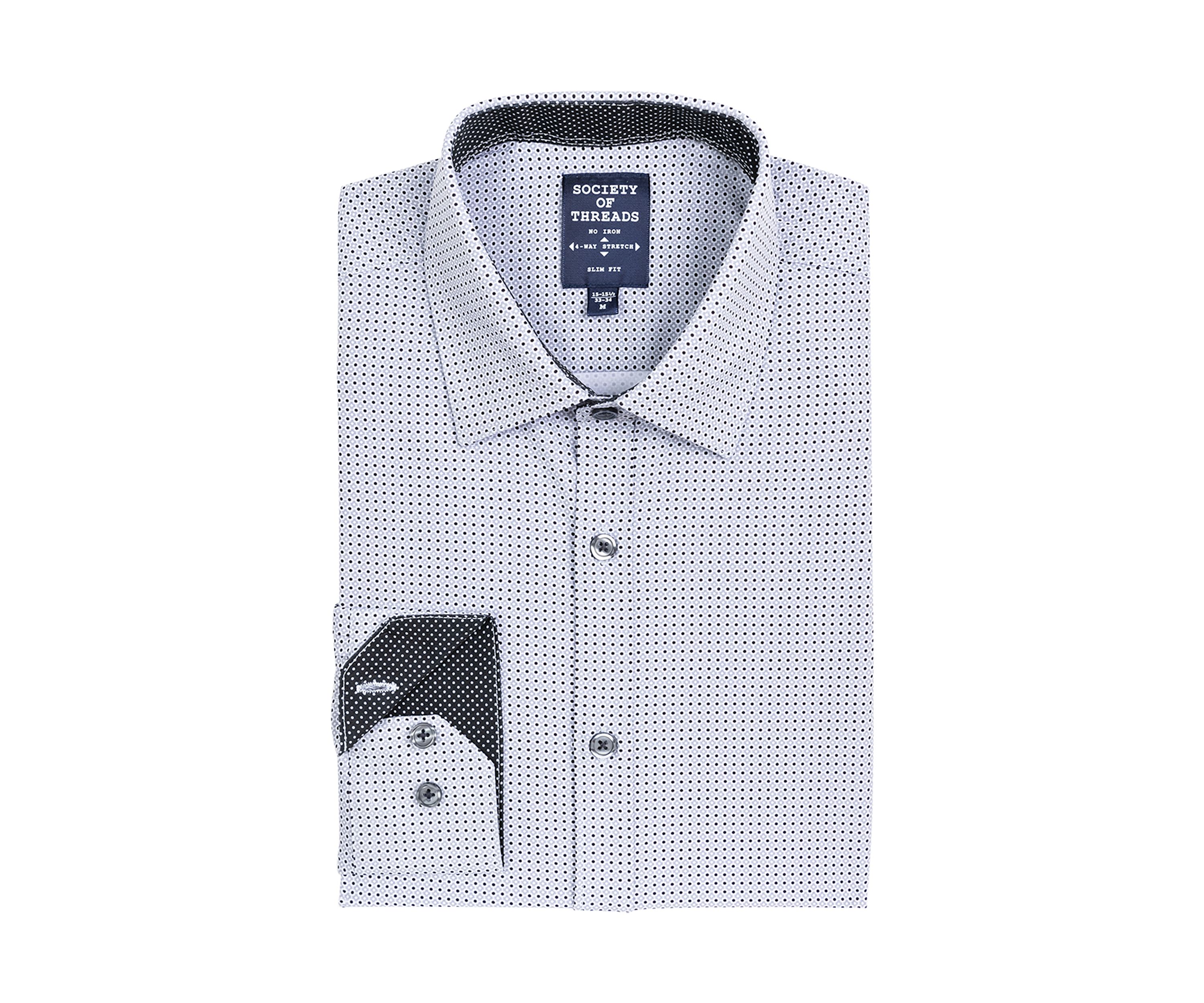 Slim Fit Gray Geo Dot Performance Stretch Dress Shirt