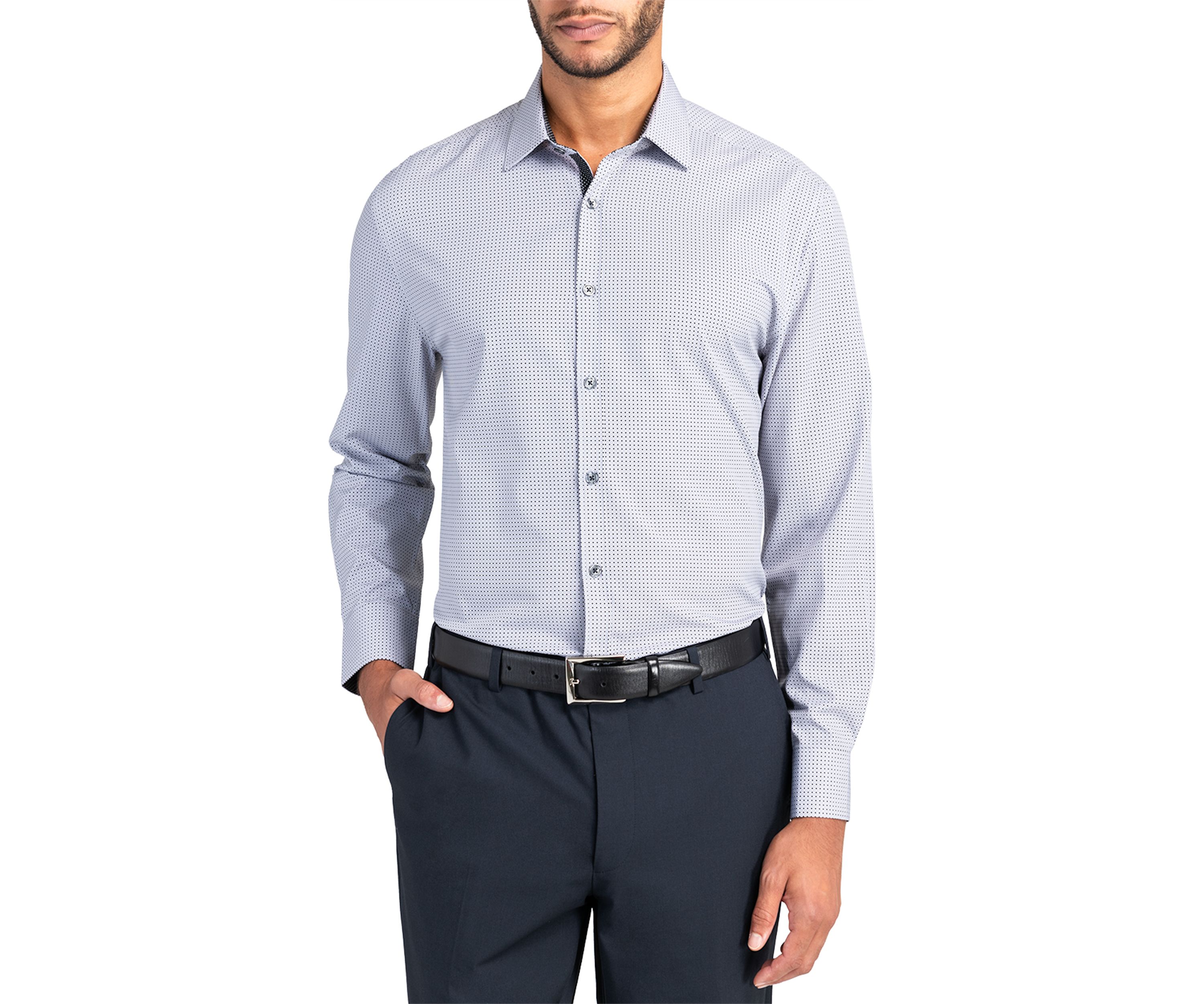 Slim Fit Gray Geo Dot Performance Stretch Dress Shirt