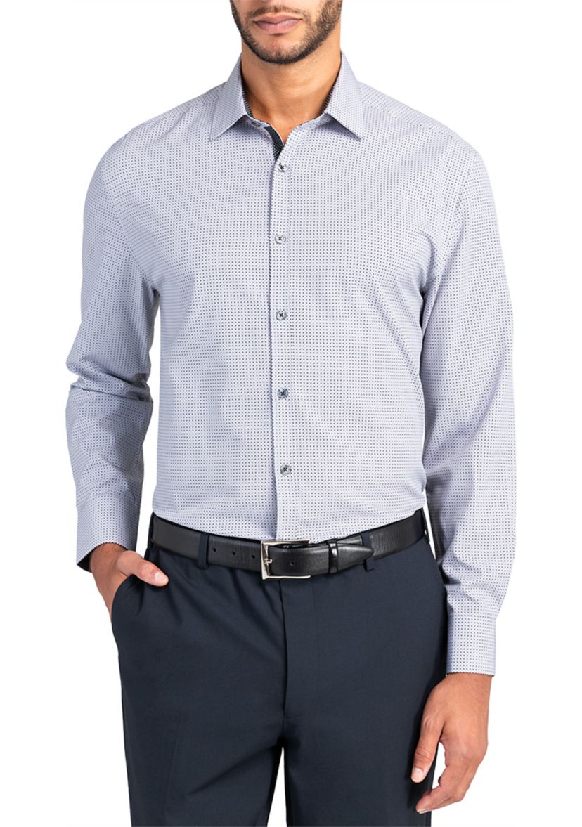 Slim Fit Gray Geo Dot Performance Stretch Dress Shirt
