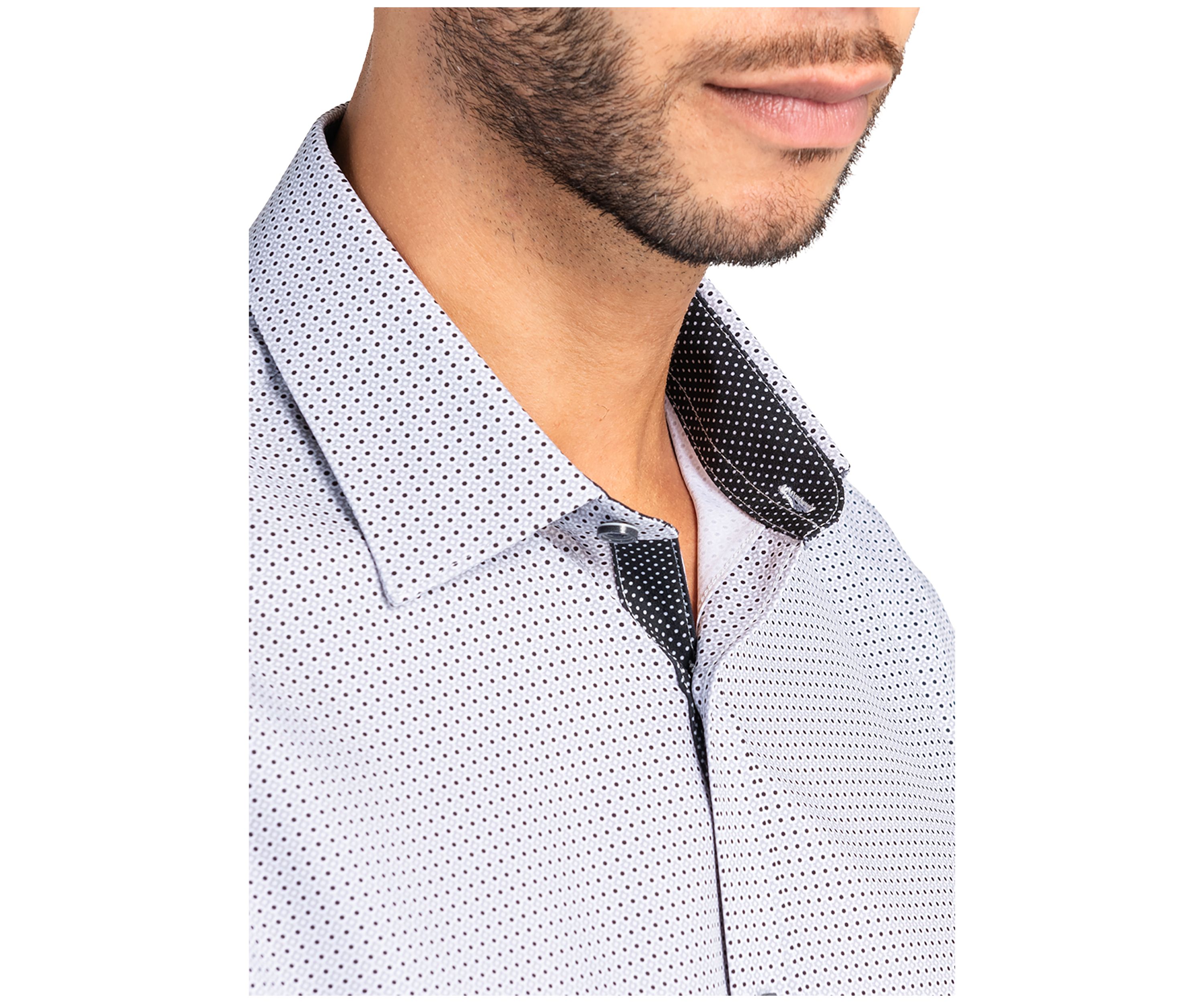 Slim Fit Gray Geo Dot Performance Stretch Dress Shirt