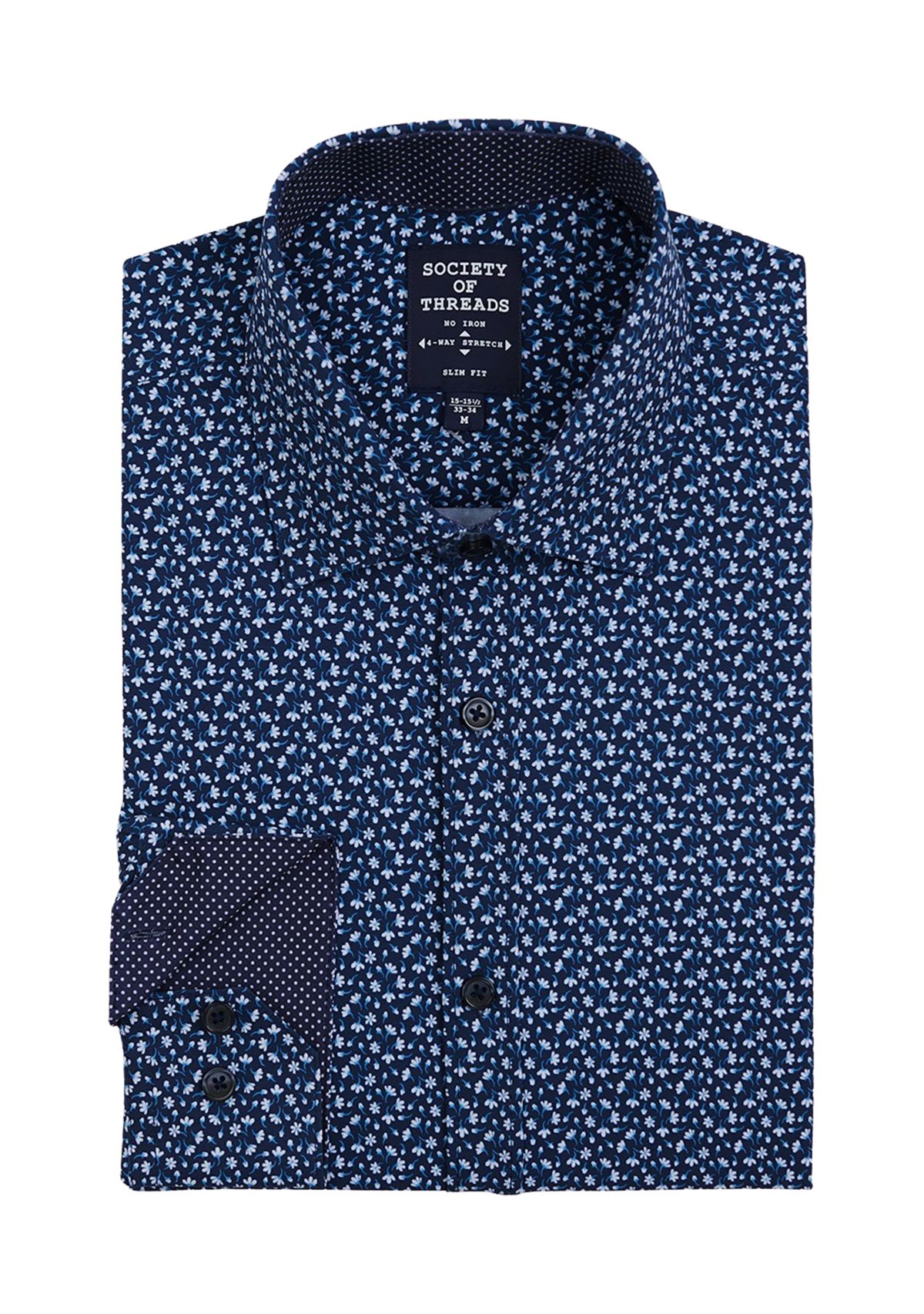 Mens Slim Fit Floral Performance Stretch Dress Shirt