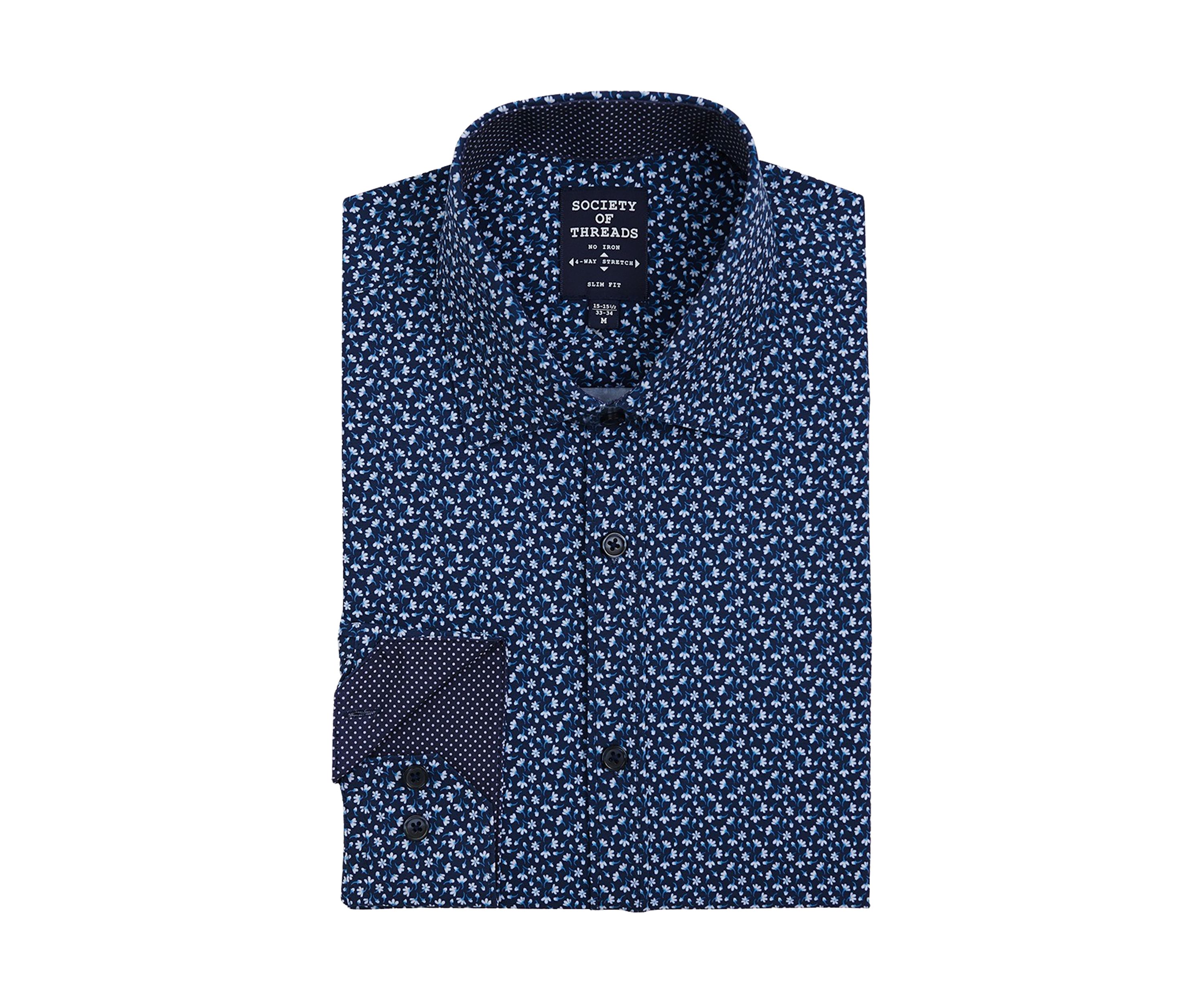 Mens Slim Fit Floral Performance Stretch Dress Shirt