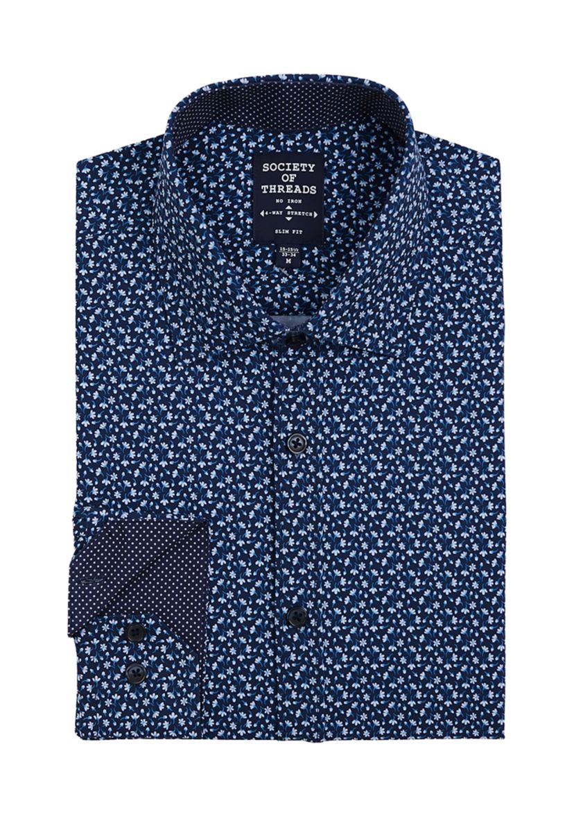 Mens Slim Fit Floral Performance Stretch Dress Shirt