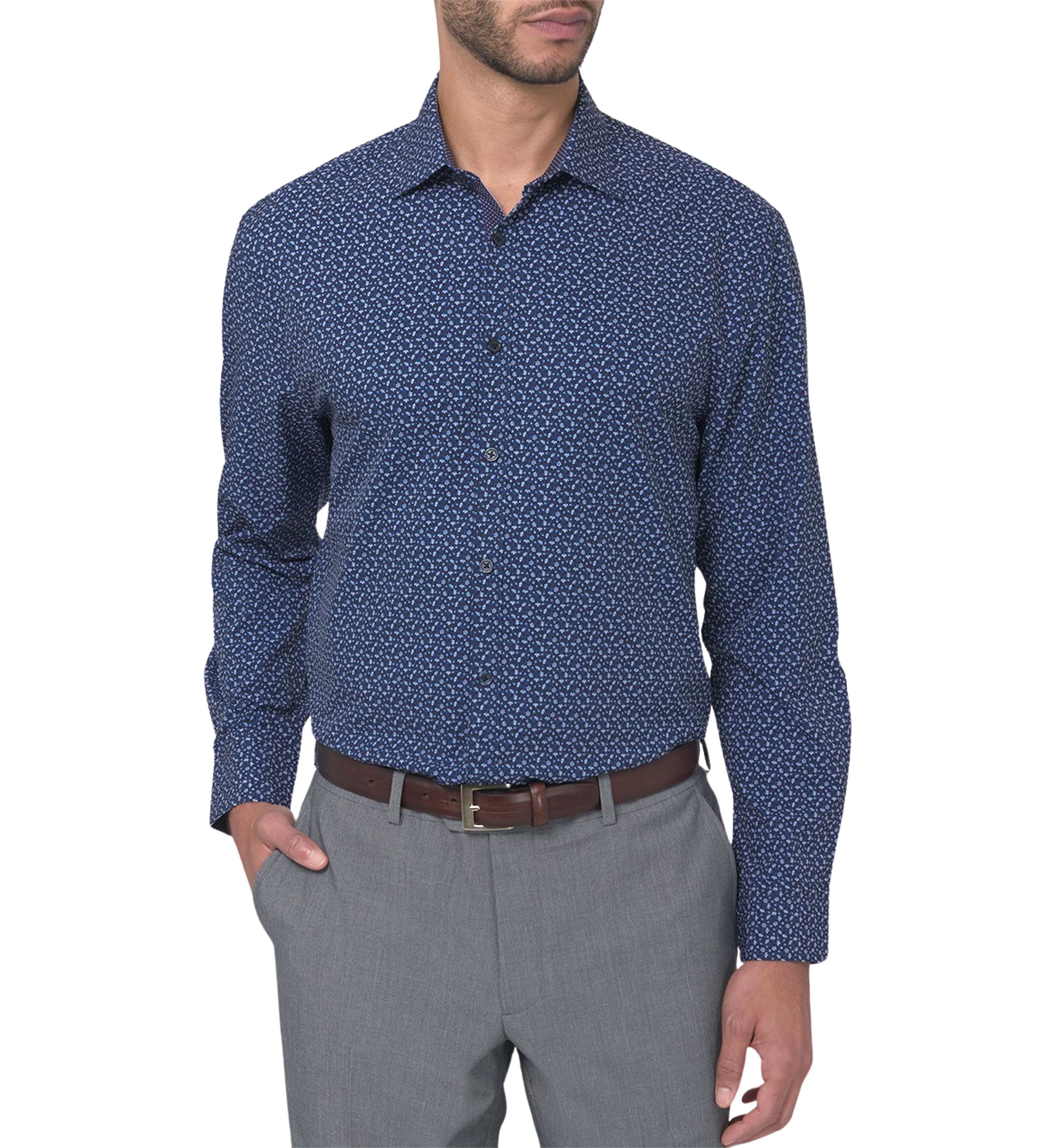 Mens Slim Fit Floral Performance Stretch Dress Shirt
