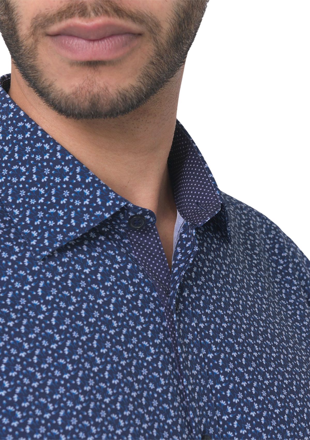 Mens Slim Fit Floral Performance Stretch Dress Shirt