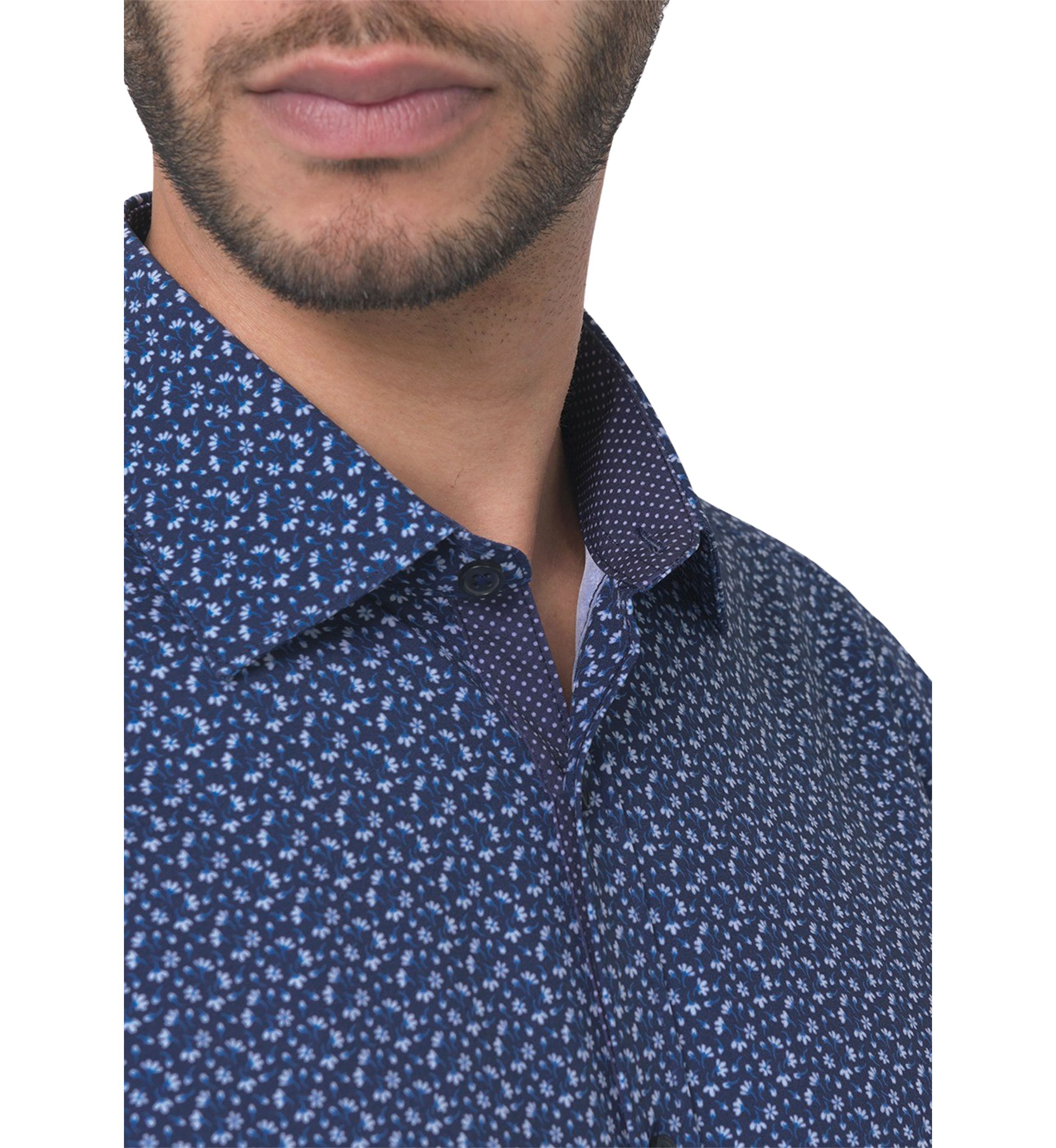 Mens Slim Fit Floral Performance Stretch Dress Shirt