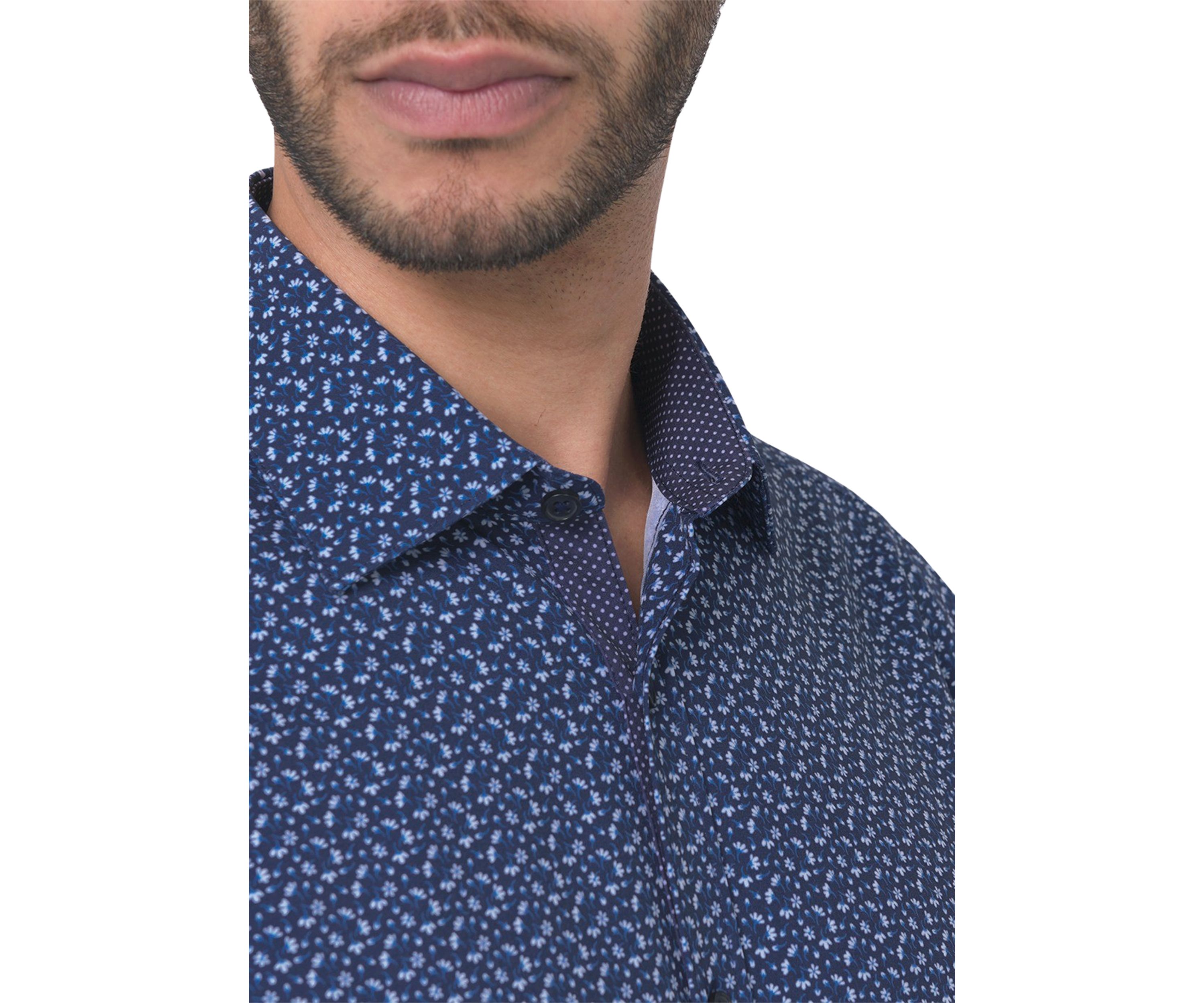 Mens Slim Fit Floral Performance Stretch Dress Shirt