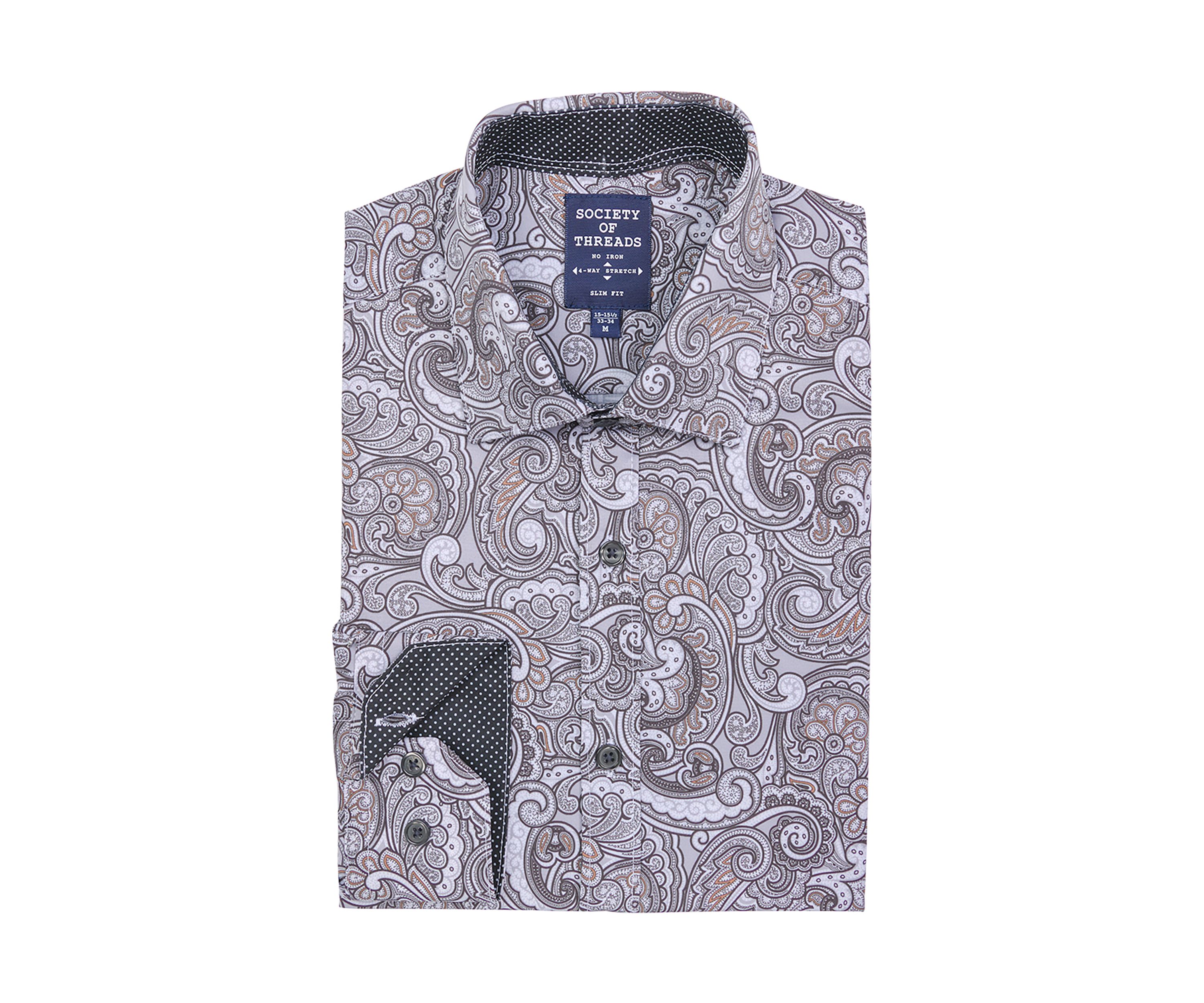 Mens Slim Fit Large Paisley Performance Stretch Dress Shirt