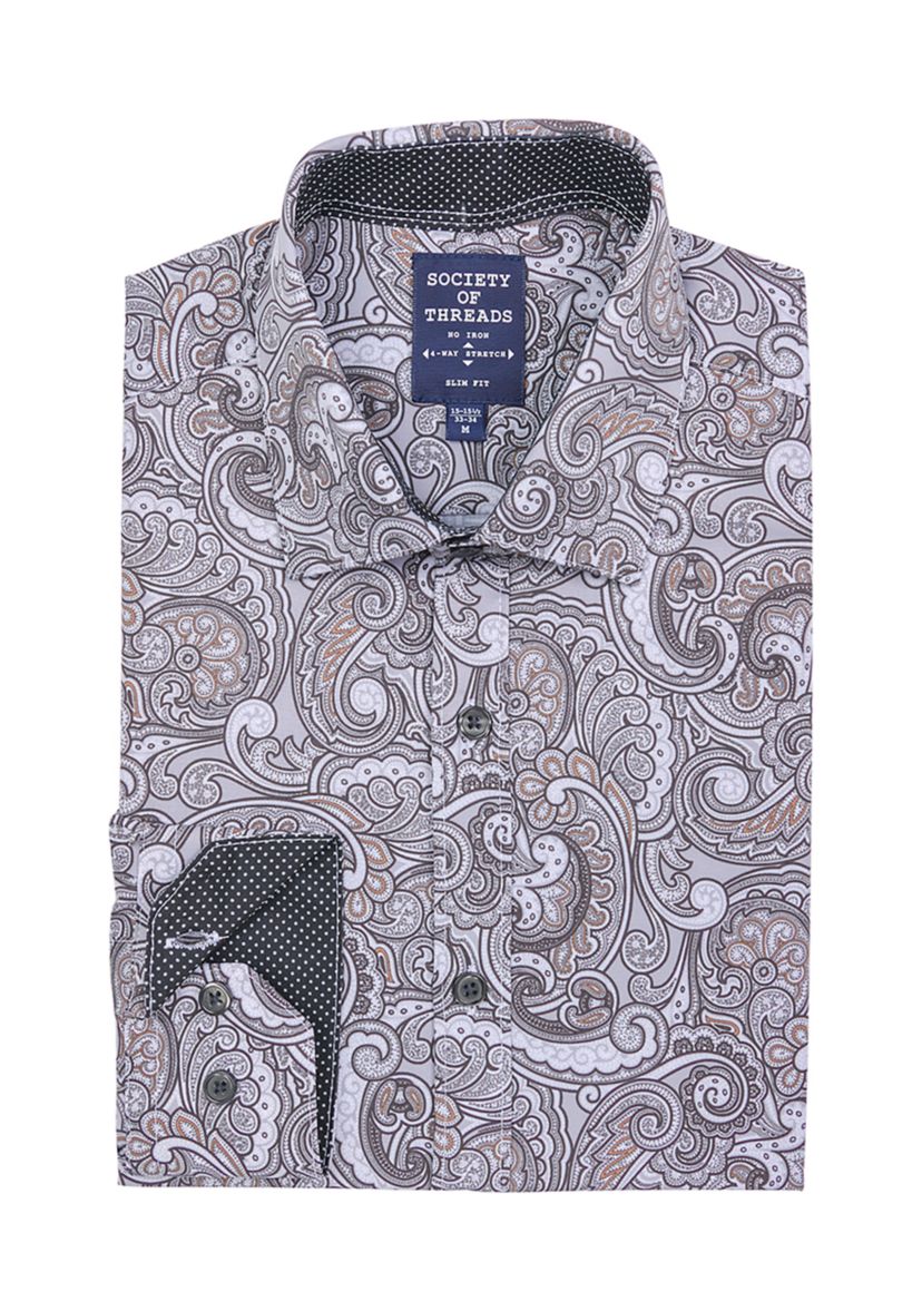 Mens Slim Fit Large Paisley Performance Stretch Dress Shirt