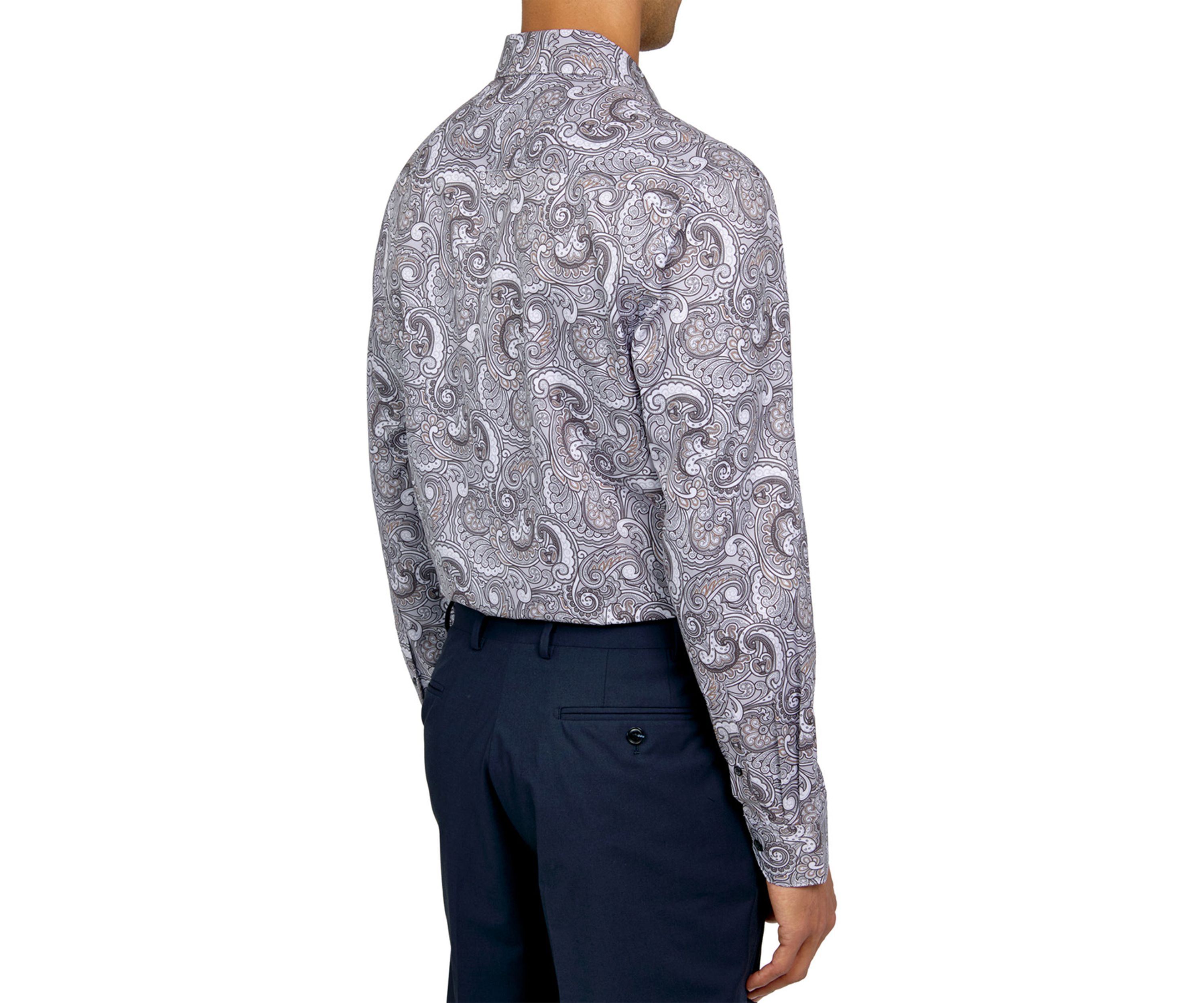 Mens Slim Fit Large Paisley Performance Stretch Dress Shirt