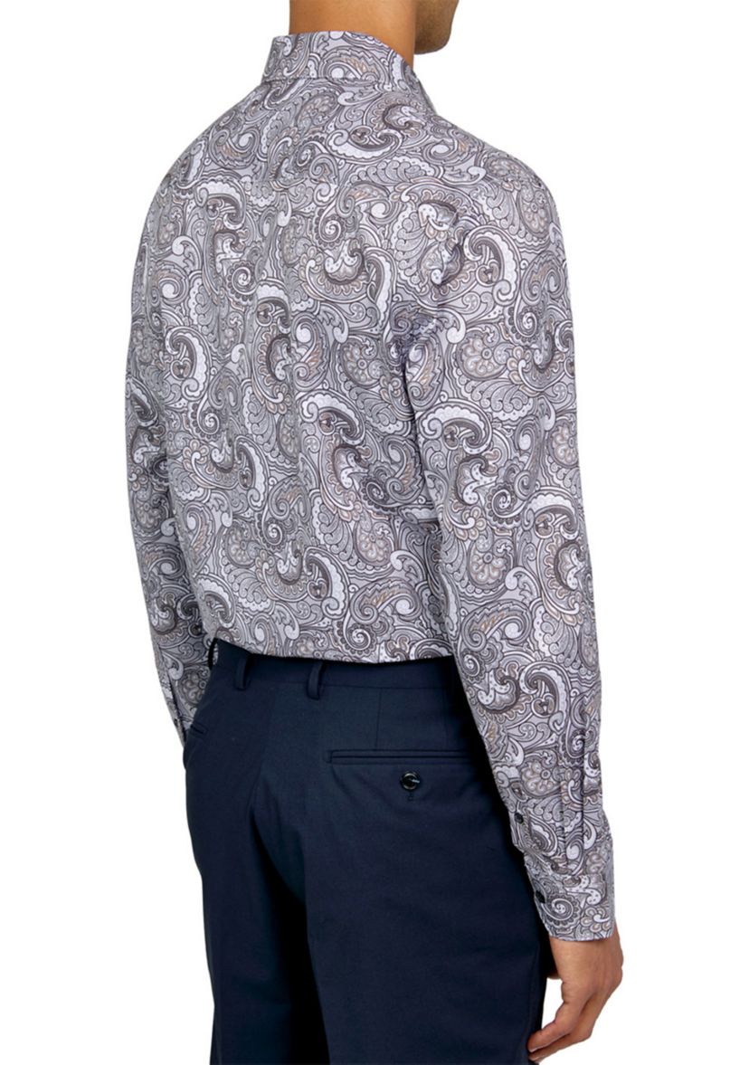 Mens Slim Fit Large Paisley Performance Stretch Dress Shirt