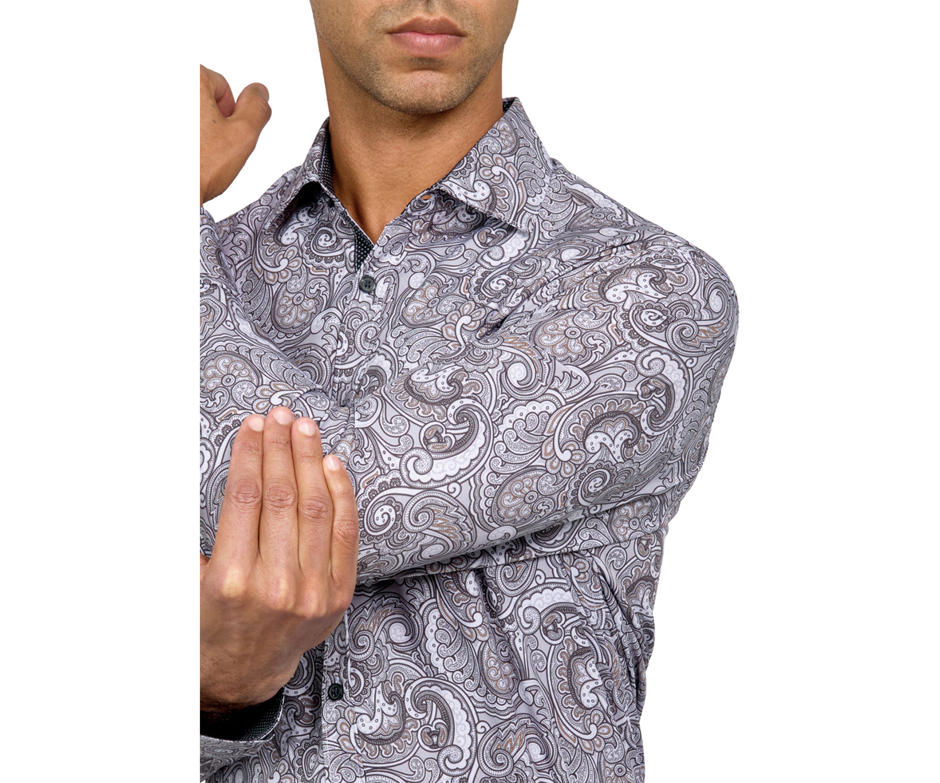 Mens Slim Fit Large Paisley Performance Stretch Dress Shirt