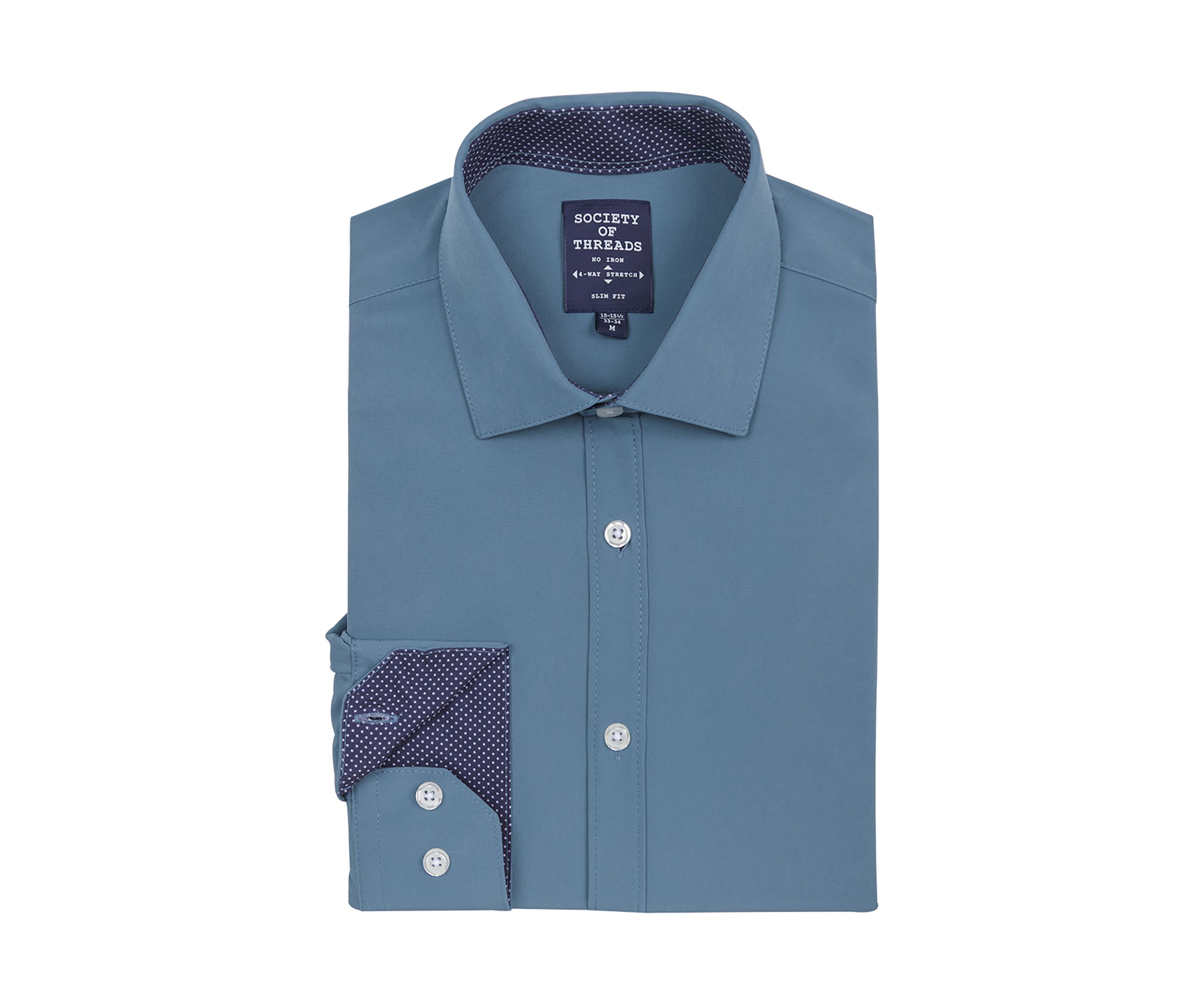 Mens Slim Fit Solid Performance Stretch Dress Shirt