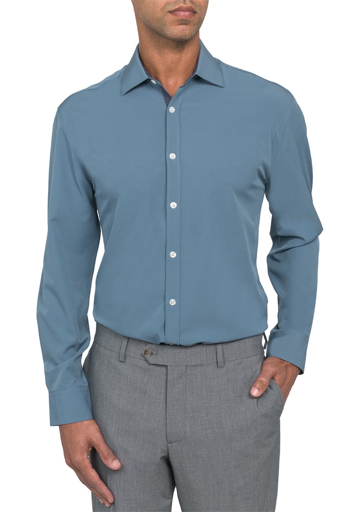 Mens Slim Fit Solid Performance Stretch Dress Shirt