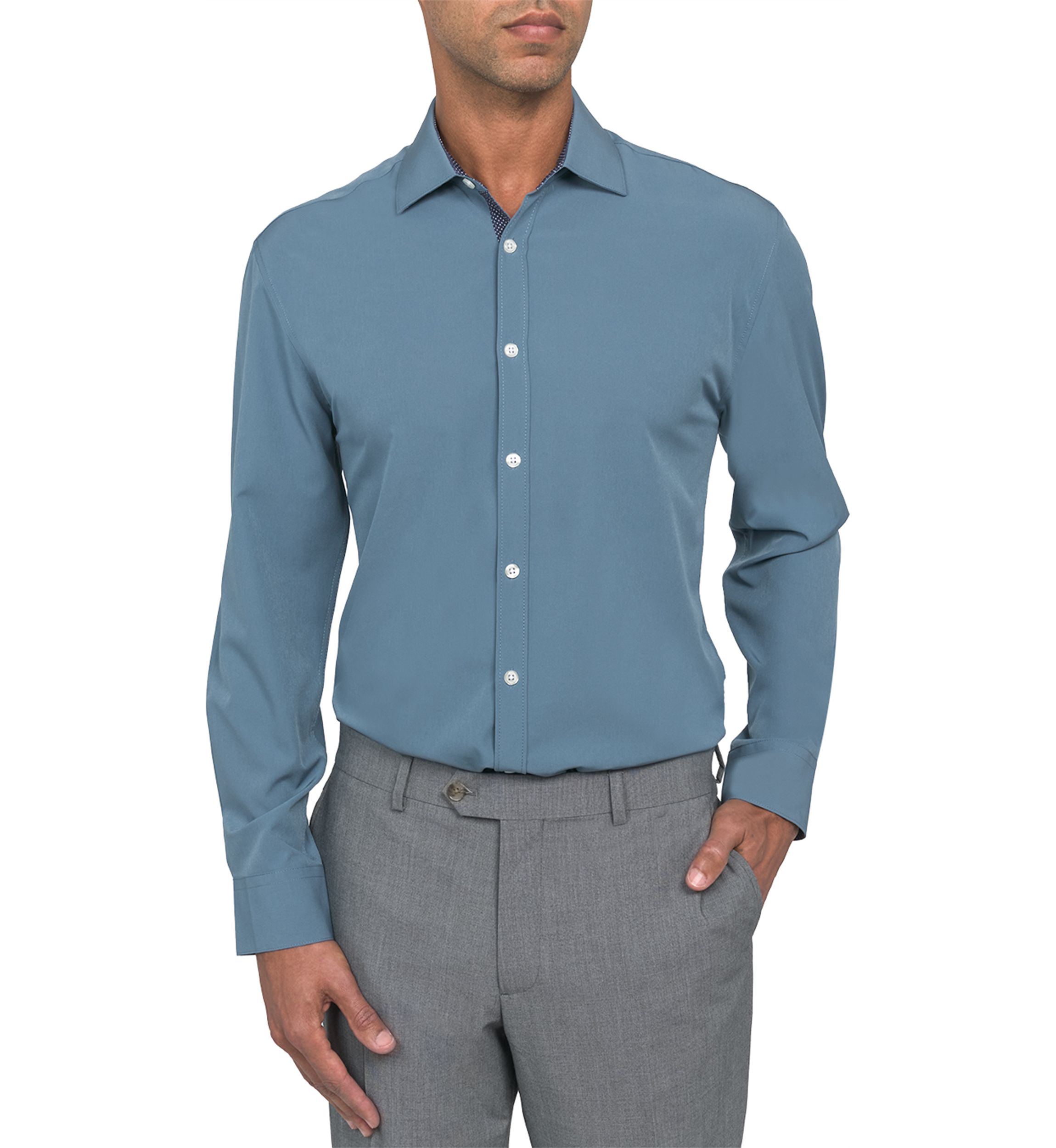 Mens Slim Fit Solid Performance Stretch Dress Shirt